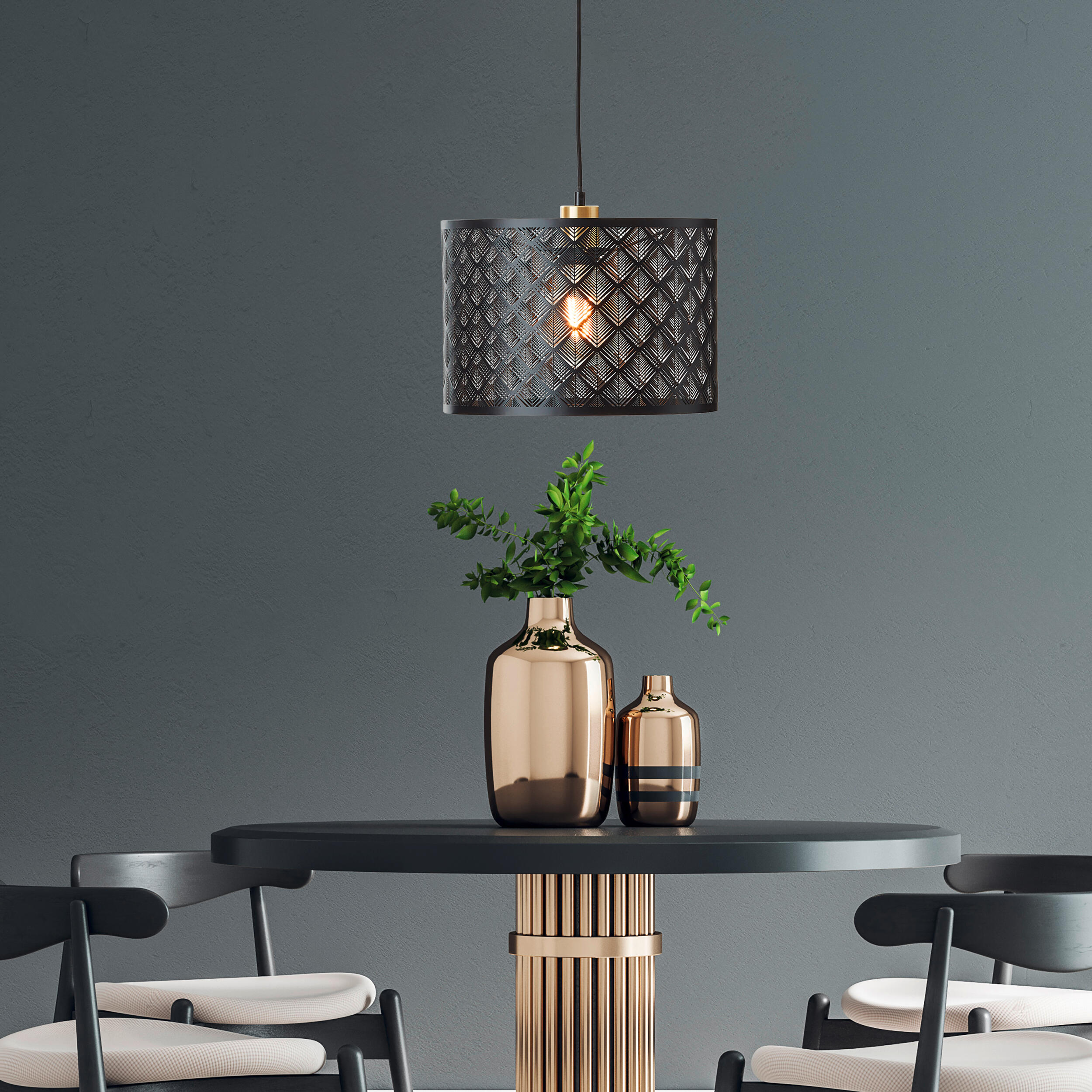 Lámpara de techo colgante de acero negra 30 cm Galati INSPIRE 1 luz E27 con altura regulable. Altura máxima 120 cm - 16