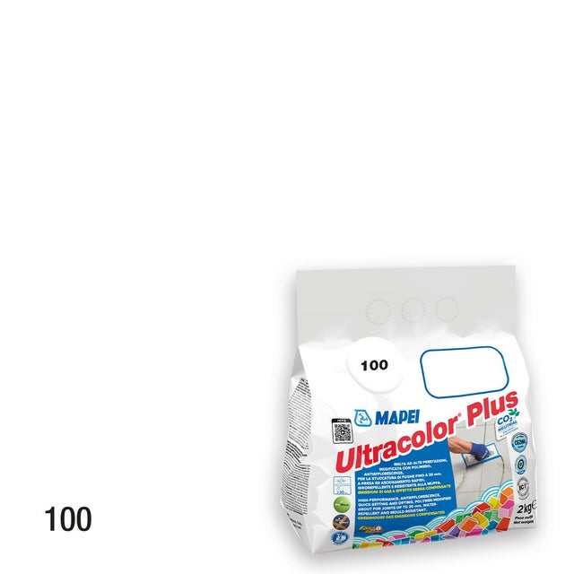 Stucco per fughe piastrelle da 3 a 20 mm in polvere MAPEI Ultracolor Plus, 2 Kg bianco, EN 13888 - CG2WA 