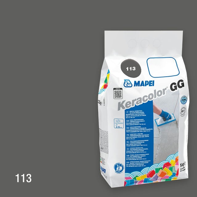 Stucco per fughe piastrelle da 3 a 15 mm in polvere MAPEI Keracolor GG 113, 5 kg grigio cemento, EN 13888 - CG2WA
