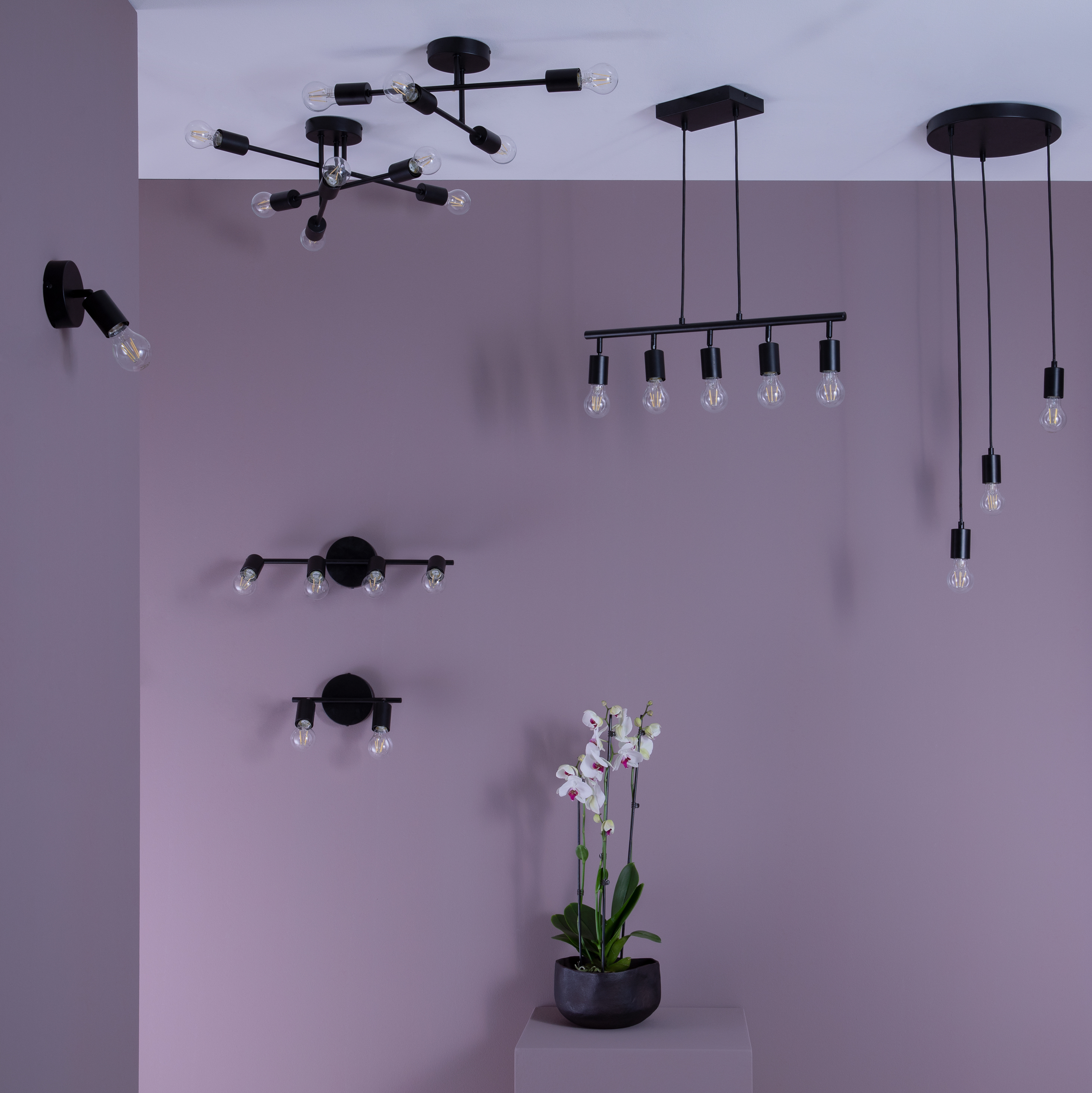 Plafoniera design Lina Ø 4.2 cm nero IP20, 4XE27 INSPIRE - 7