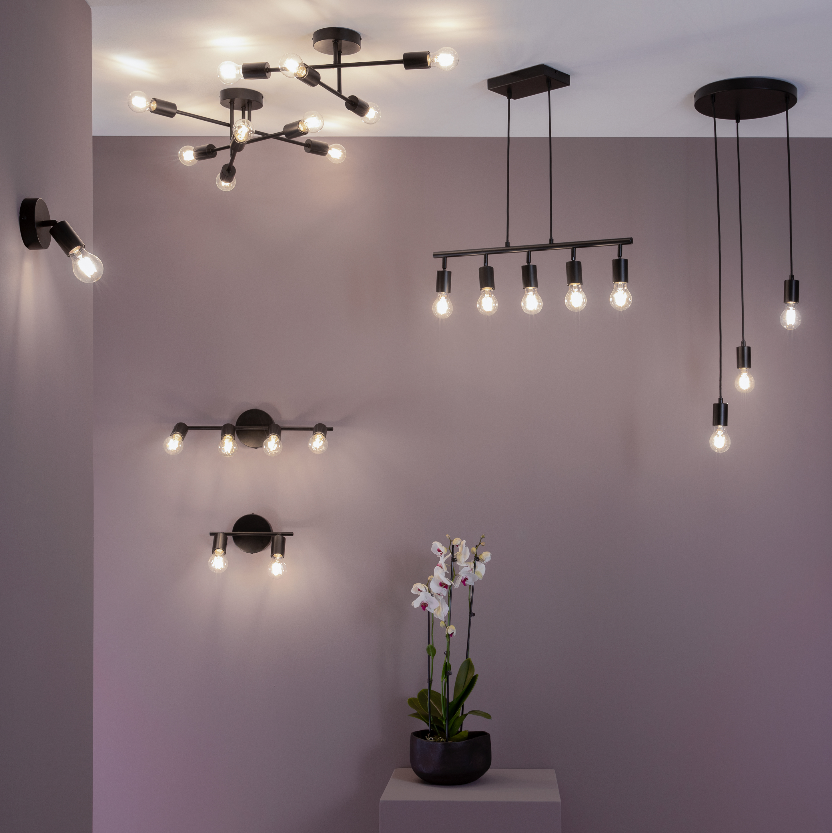 Plafoniera design Lina Ø 4.2 cm nero IP20, 6XE27 INSPIRE - 7