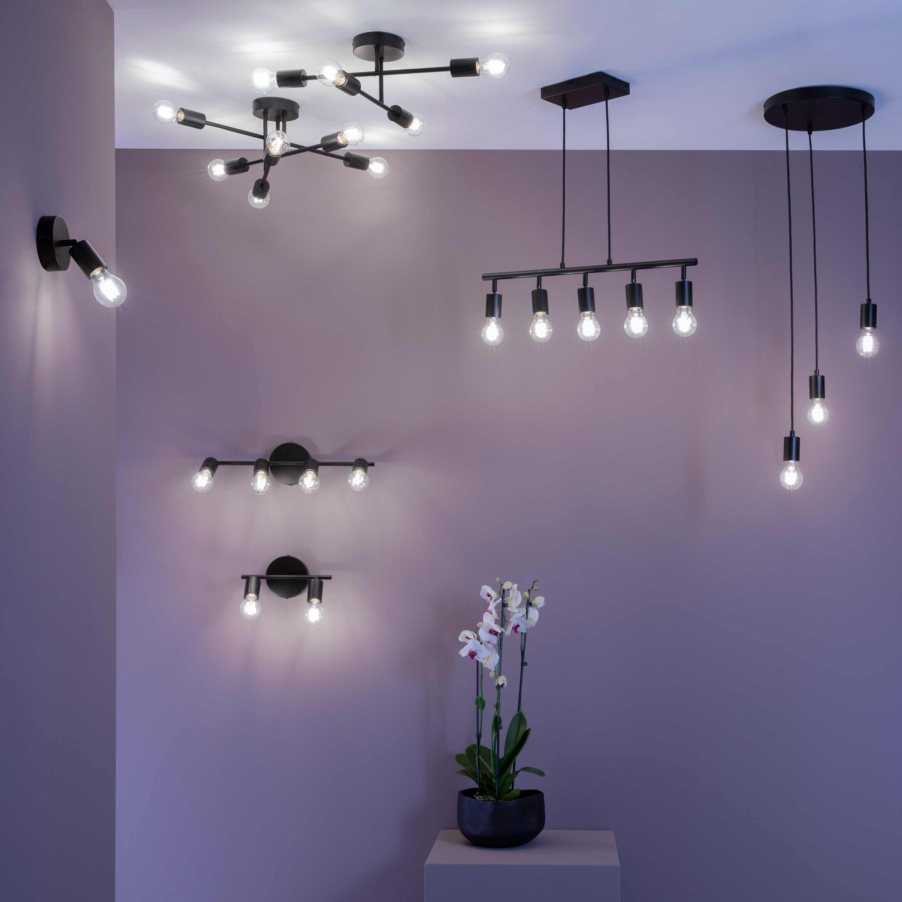 Plafoniera design Lina Ø 4.2 cm nero IP20, 4XE27 INSPIRE - 6