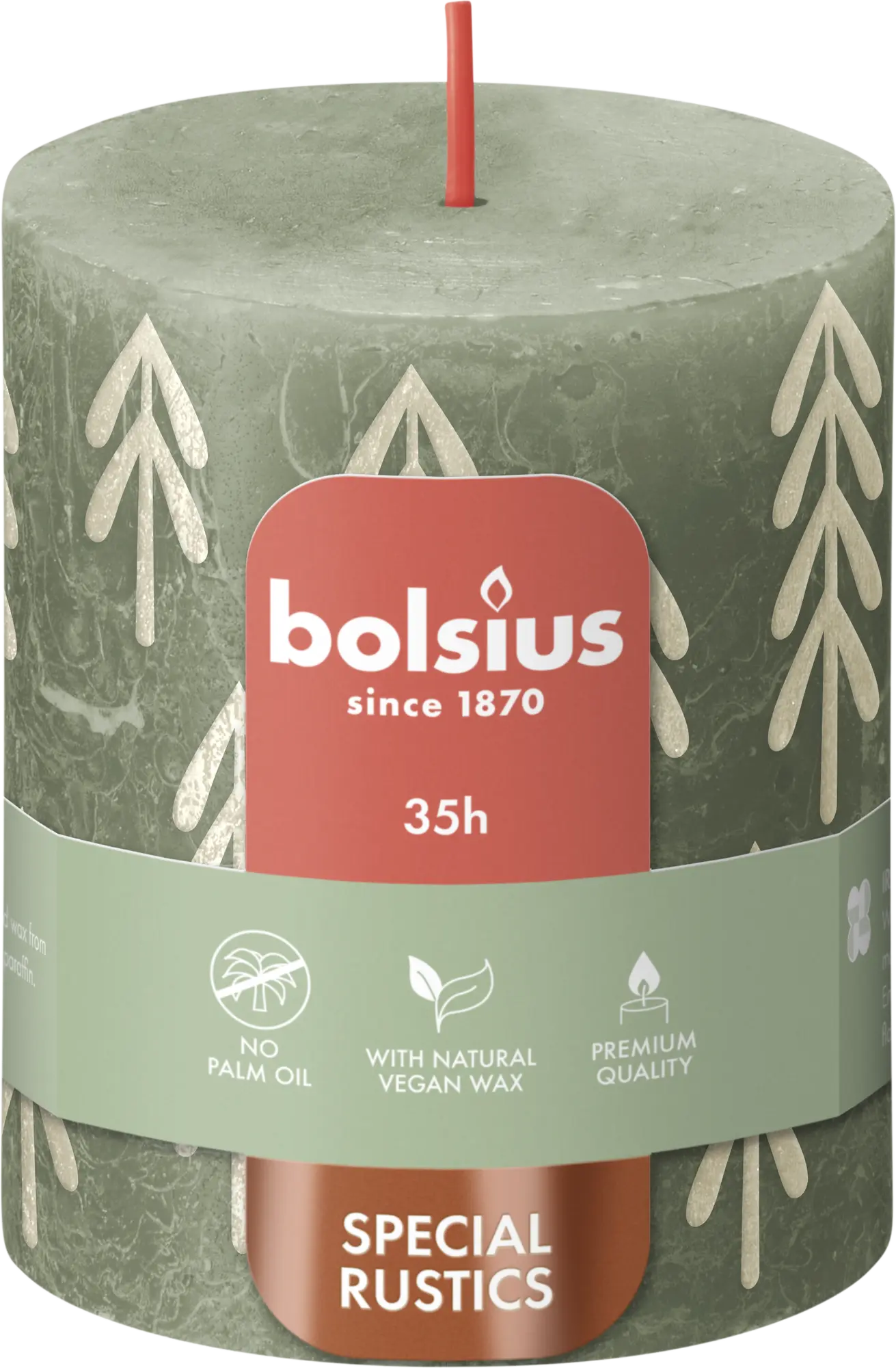 Świeca pieńkowa Rustic świąteczna zielona wys. 8 cm Bolsius