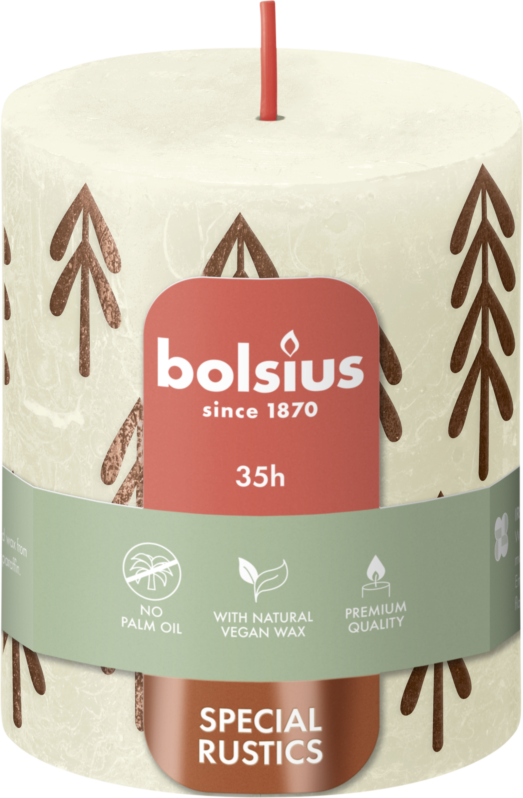 Świeca pieńkowa Rustic świąteczna perłowa wys. 8 cm Bolsius