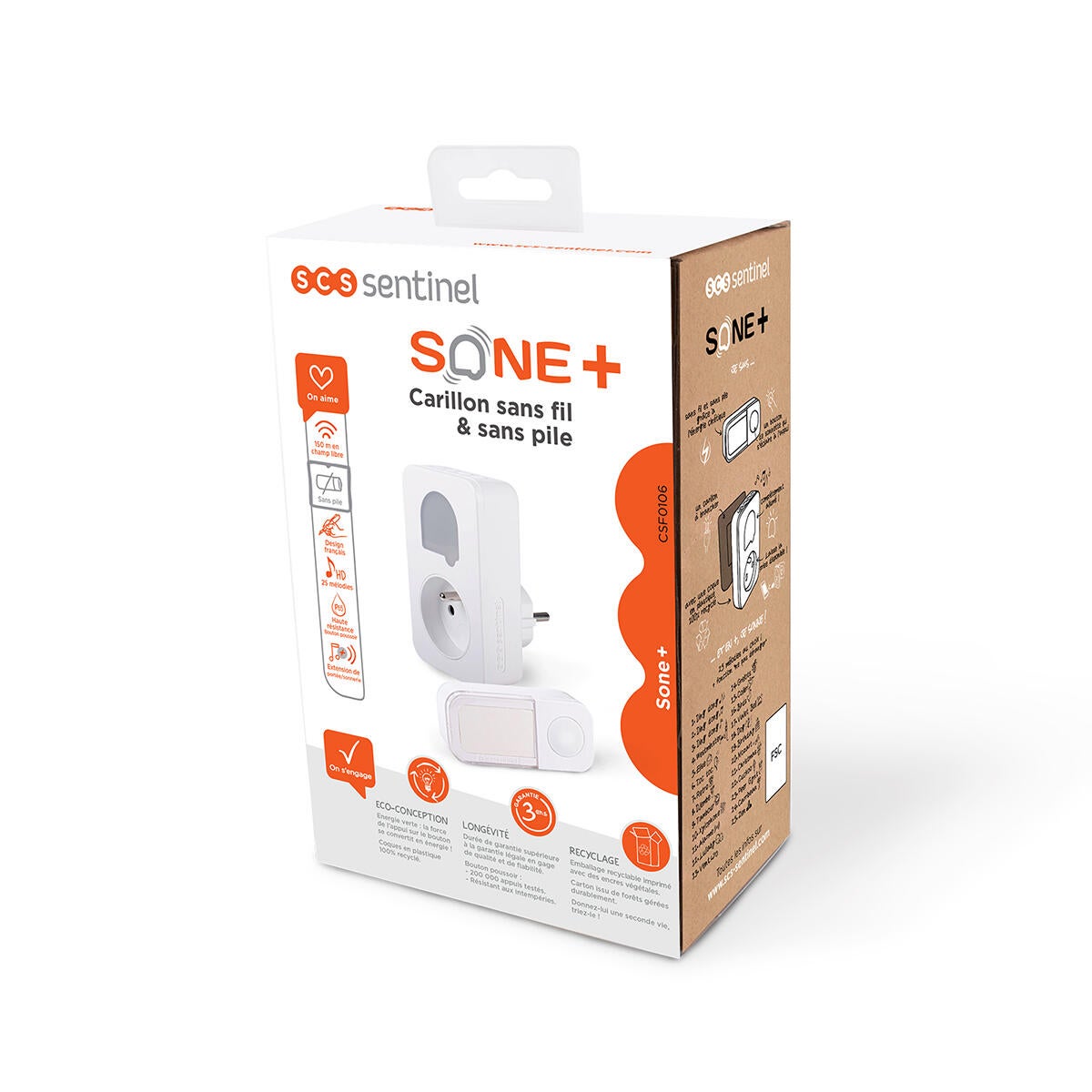 Carillon sans fil et sans pile avec prise intégrée SONE +, SCS SENTINEL - 7