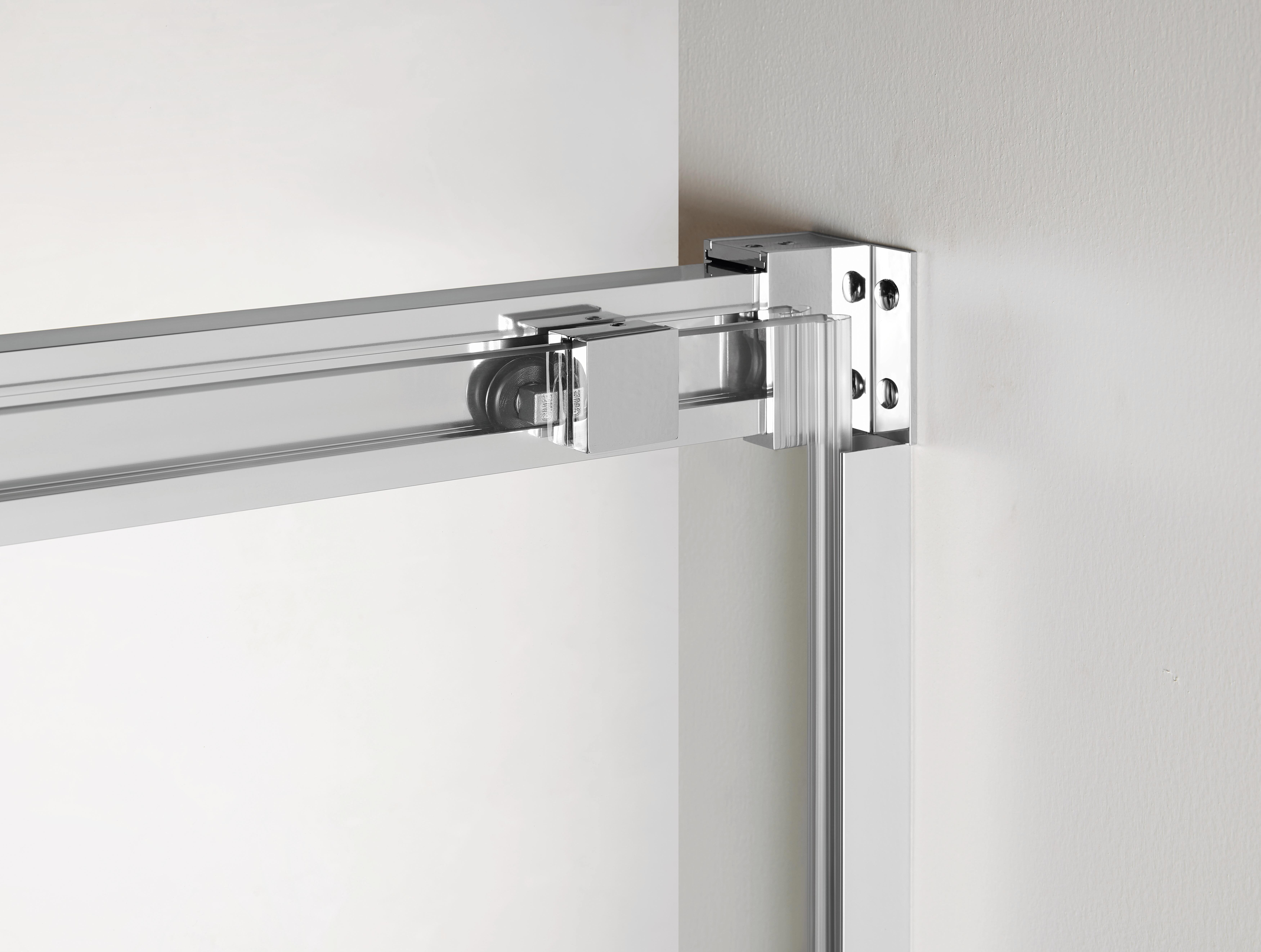 Mampara de ducha frontal con panel fijo lateral corredero transparente Noa perfil cromo (145-150)+70 x195 cm - 5