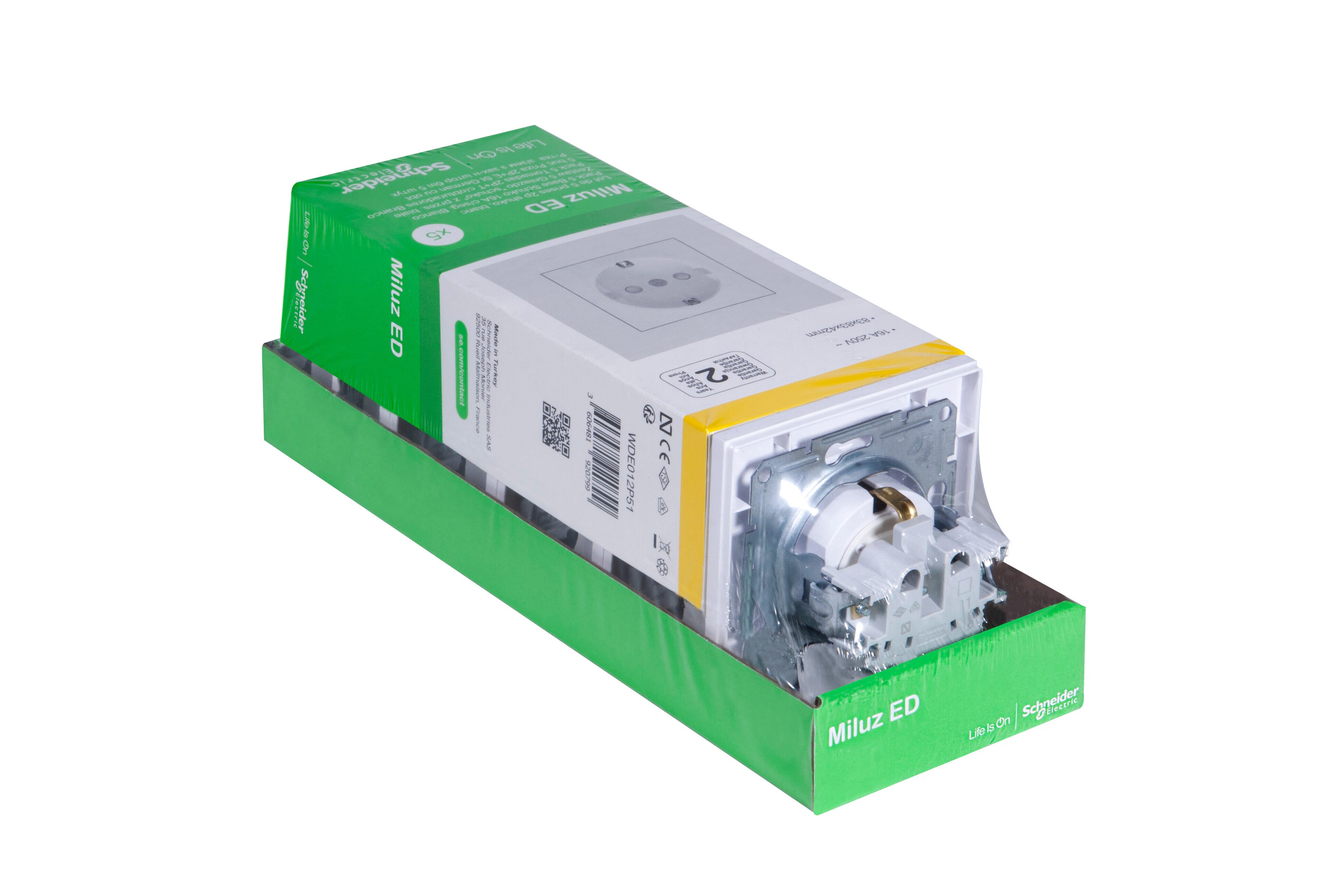 Pack 5 tomadas 2P+T MILUZ SCHNEIDER 16A BRANCO - 8