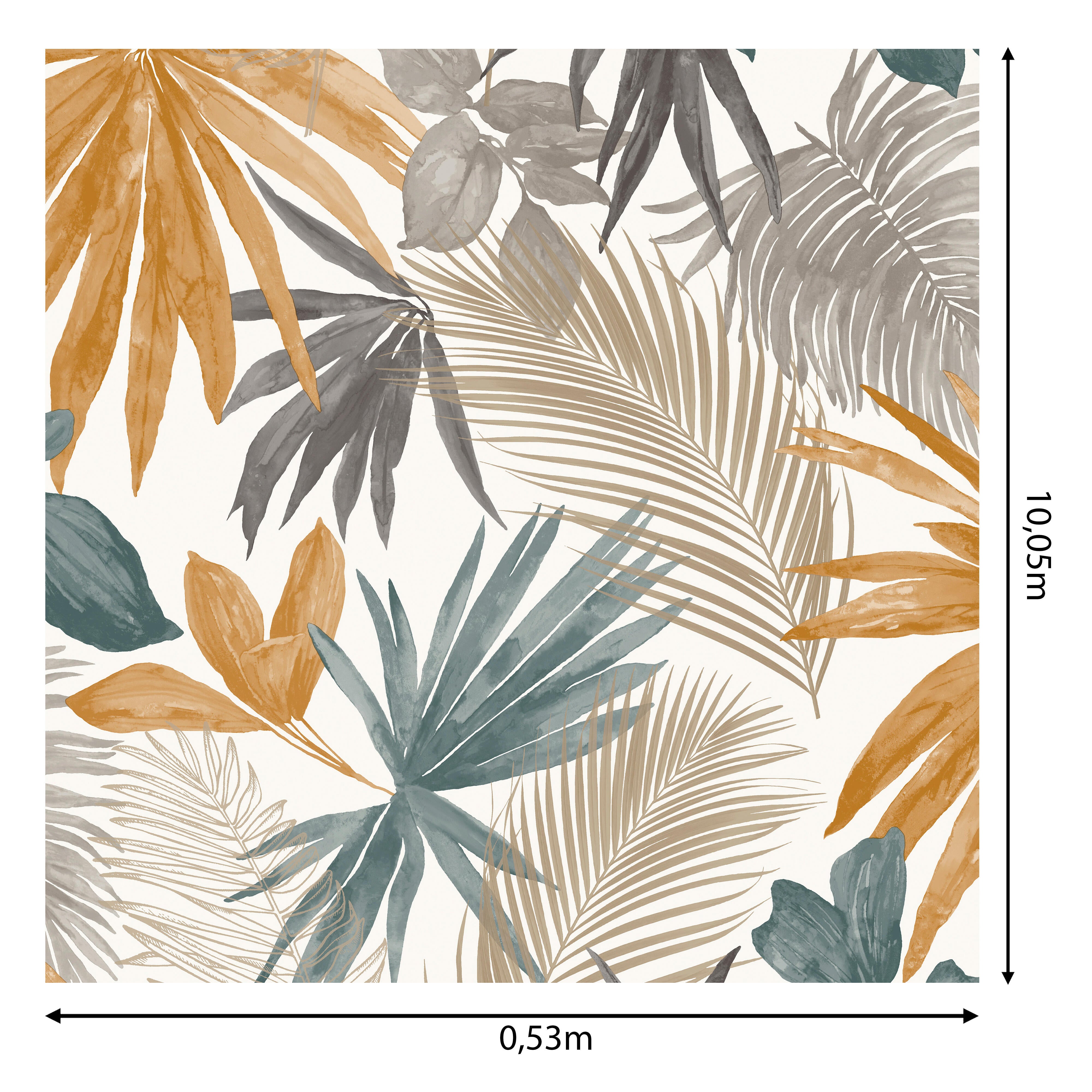 Papel pintado vinilo aplicación cola en pared Naturaleza Jungla tropical curry amarillo  GRANDECOLIFE 53cmx10.05m lavable - 5
