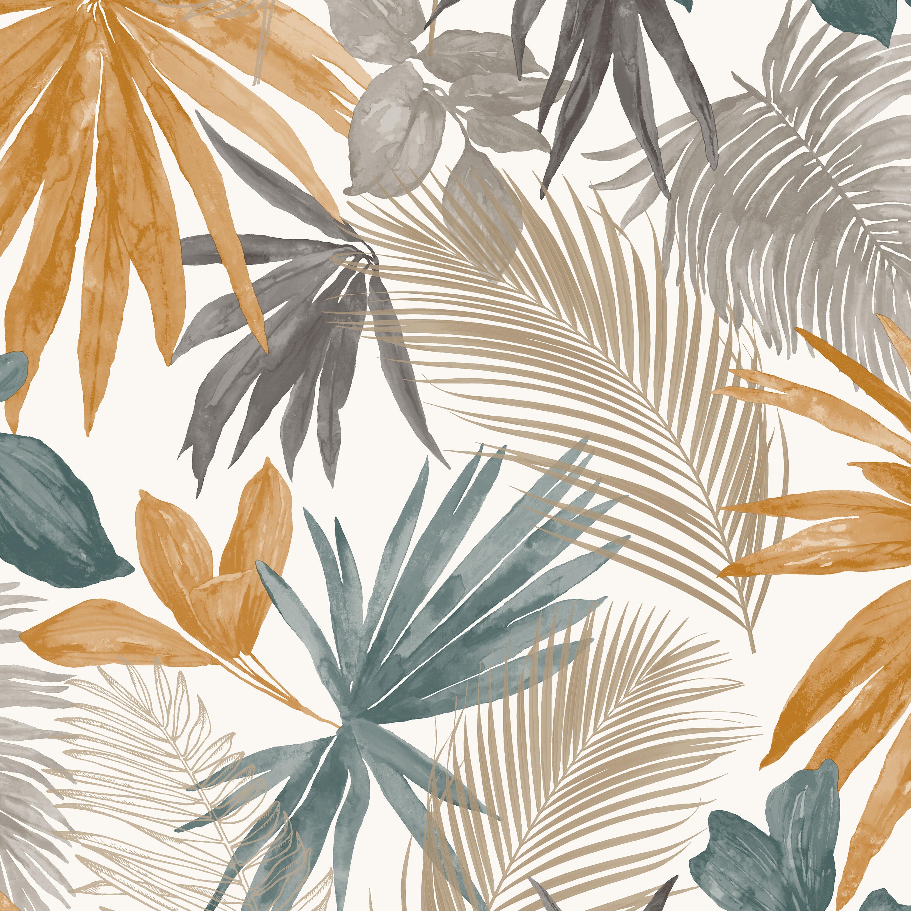 Papel pintado vinilo aplicación cola en pared Naturaleza Jungla tropical curry amarillo  GRANDECOLIFE 53cmx10.05m lavable - 3