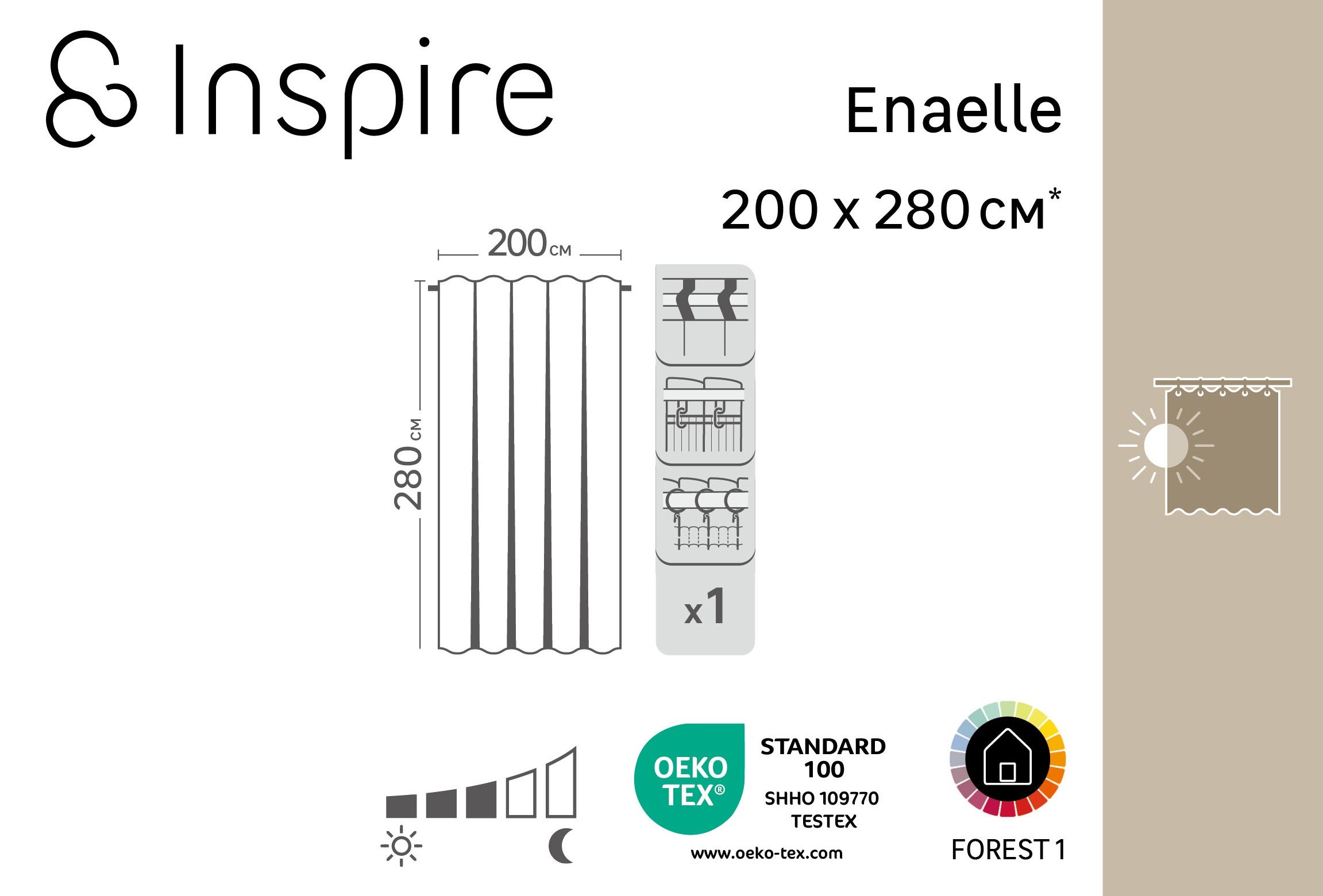 Tenda INSPIRE Forest 1 verde, fettuccia e passanti nascosti 200x280 cm - 14