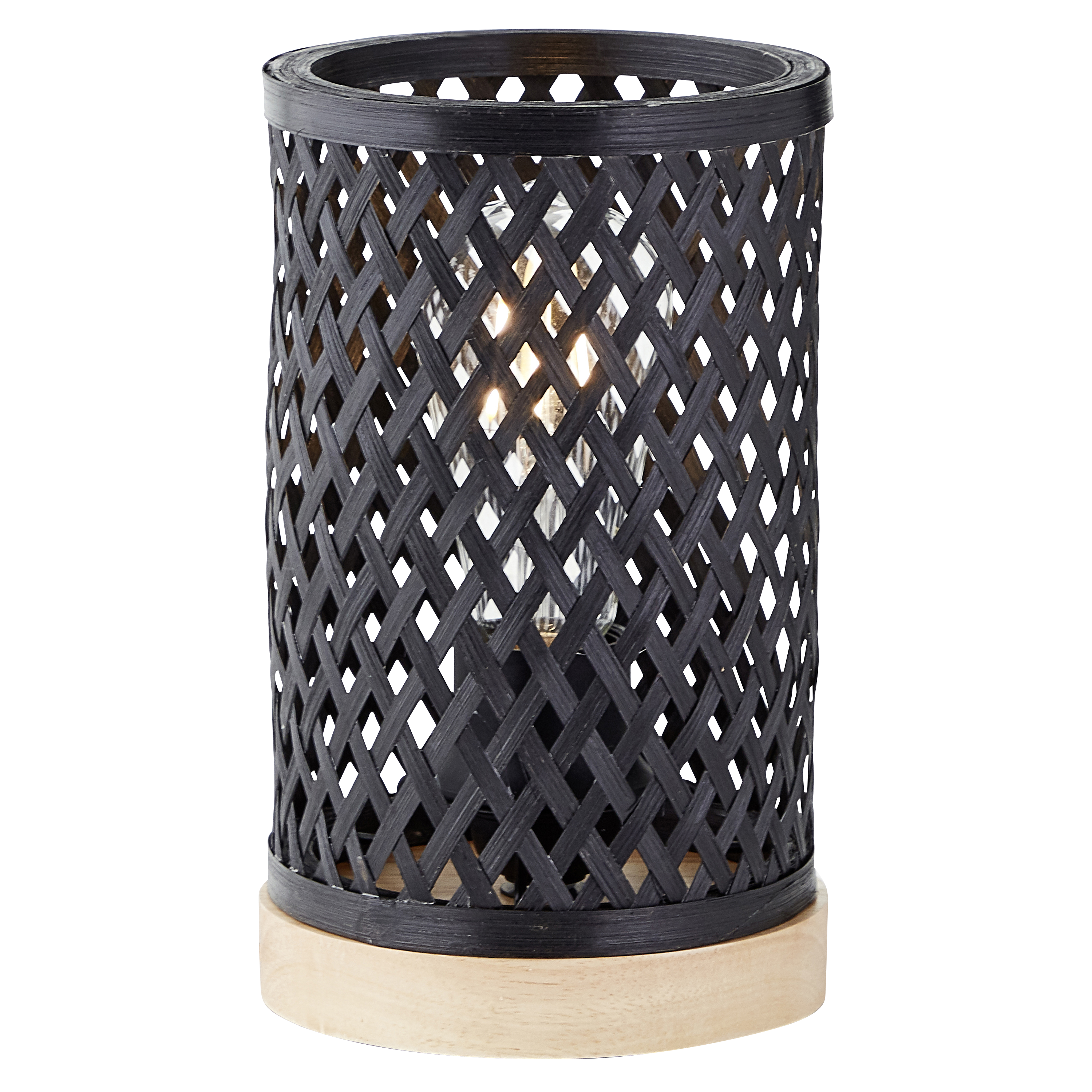 Lámpara de mesa compatible con casquillo E27 Ninon INSPIRE con estructura madera negra pantalla negra de bambú alimentación a red - 2