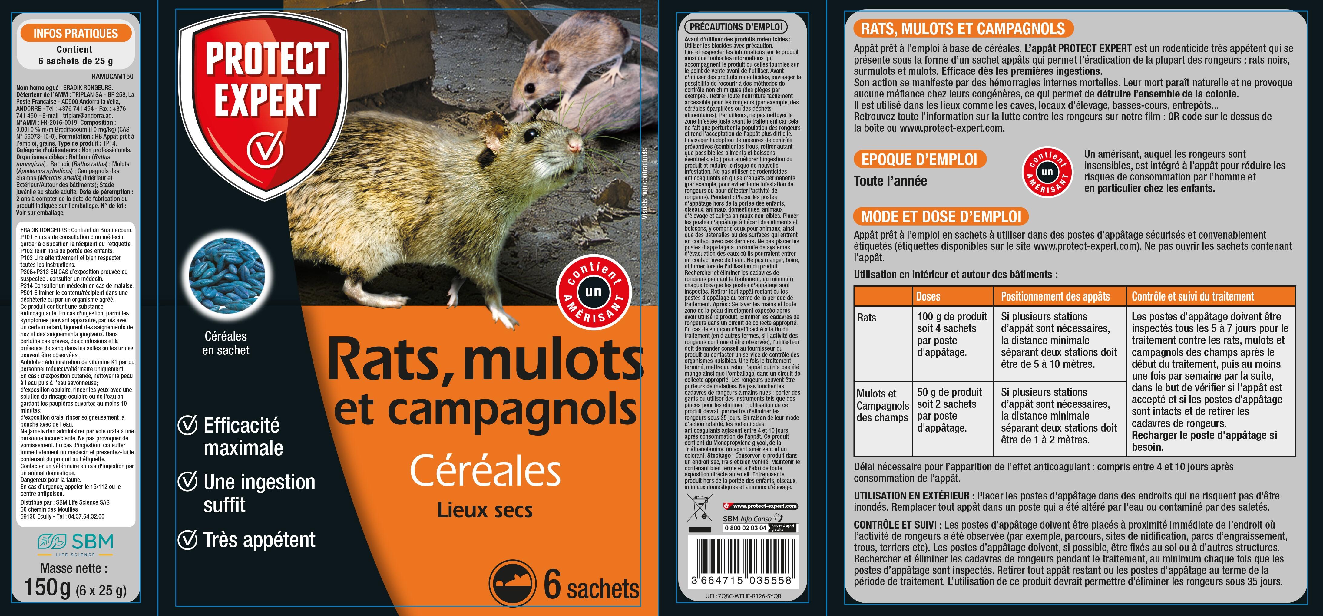 Céréales antirats, mulots et souris PROTECT EXPERT, 150g - 7