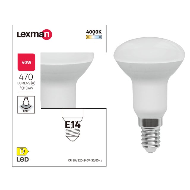 Ampoule led, réflecteur E14, 470lm = 40W, blanc neutre, LEXMAN