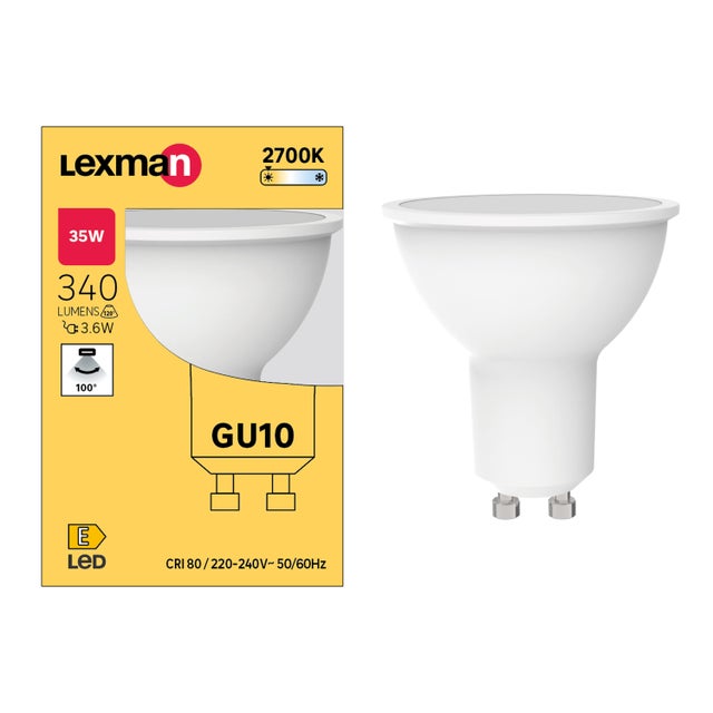 Lampadina LED, GU10 faretto, argentato, luce calda, 3.6W = 340 LM (equiv 39 W), 100° LEXMAN