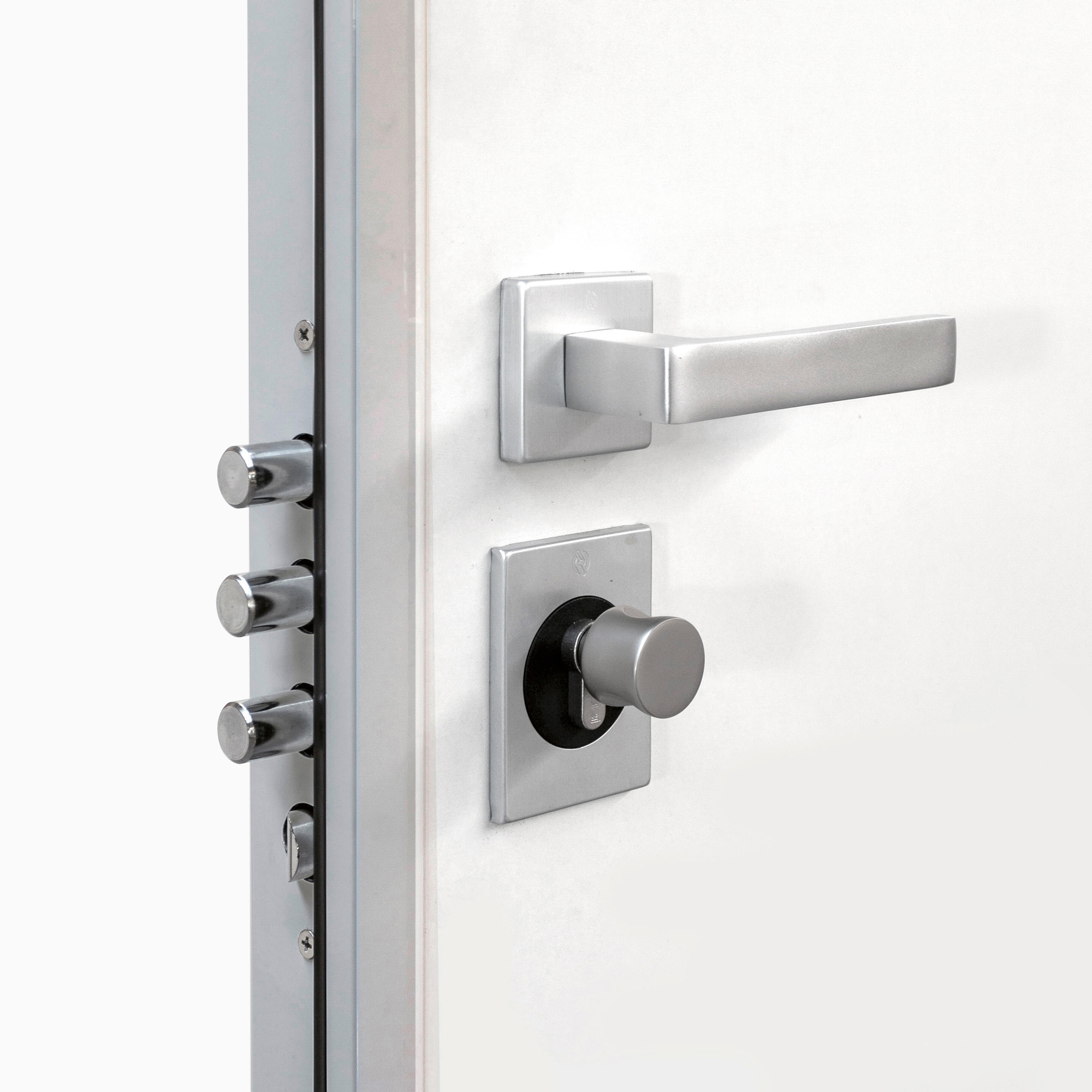Puerta de entrada acorazada serie Silver 1,0 dos cuadros sapelly / interior liso blanco apertura izquierda 208x90.3cm - 19