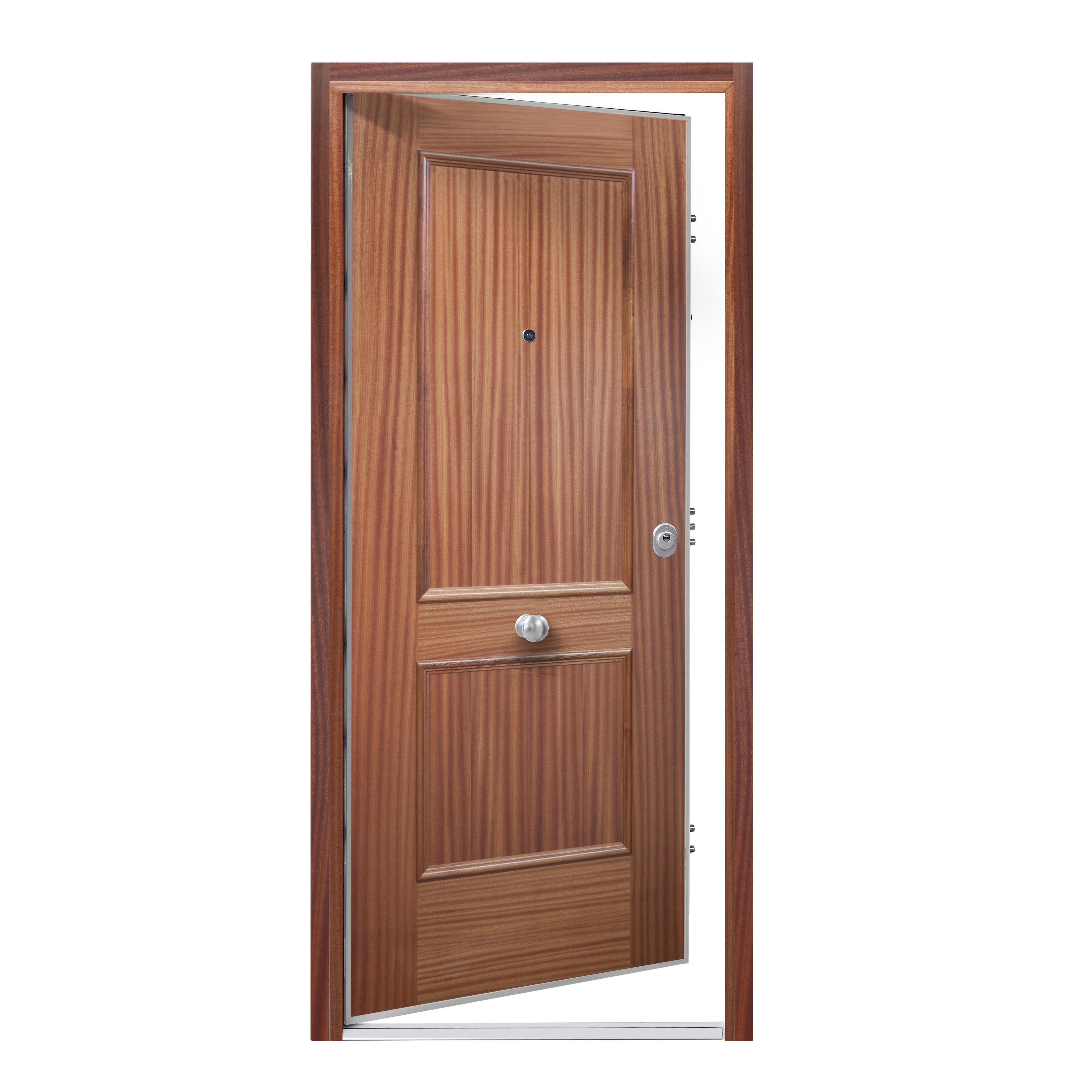 Puerta de entrada acorazada serie Silver 1,0 dos cuadros sapelly / interior liso blanco apertura izquierda 208x90.3cm - 12