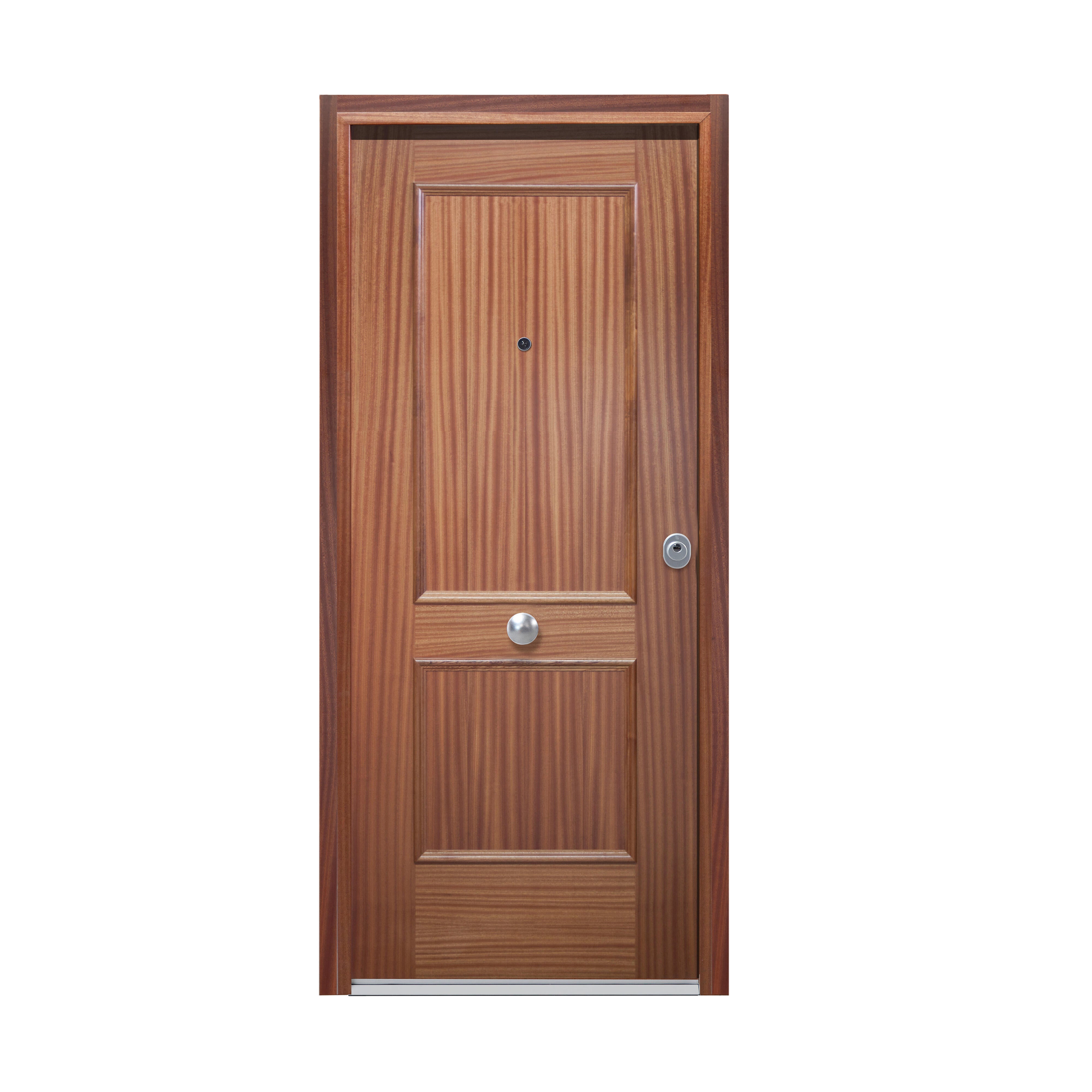 Puerta de entrada acorazada serie Silver 1,0 dos cuadros sapelly / interior liso blanco apertura izquierda 208x90.3cm - 3
