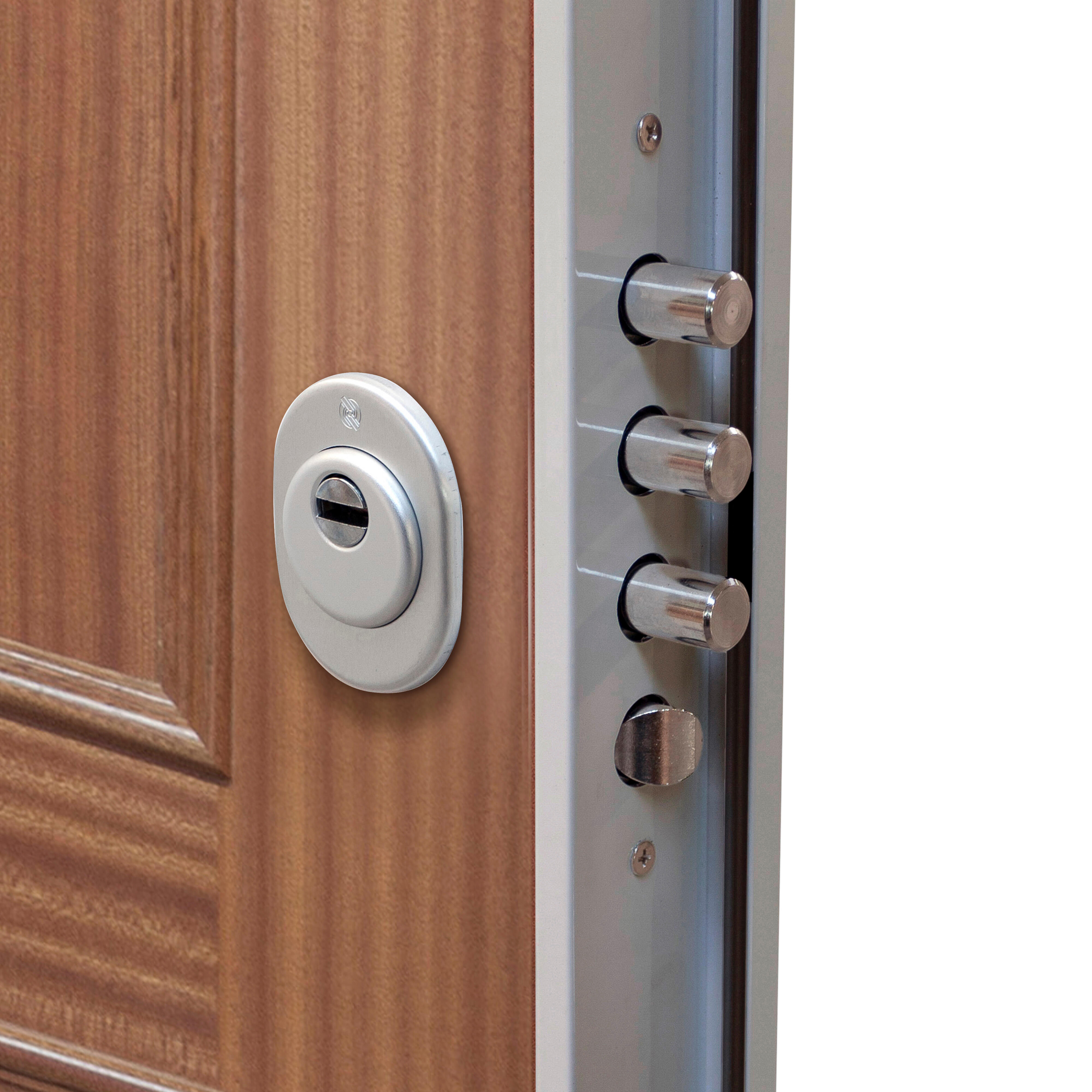 Puerta de entrada acorazada serie Silver 1,0 dos cuadros sapelly / interior liso blanco apertura izquierda 208x90.3cm - 15
