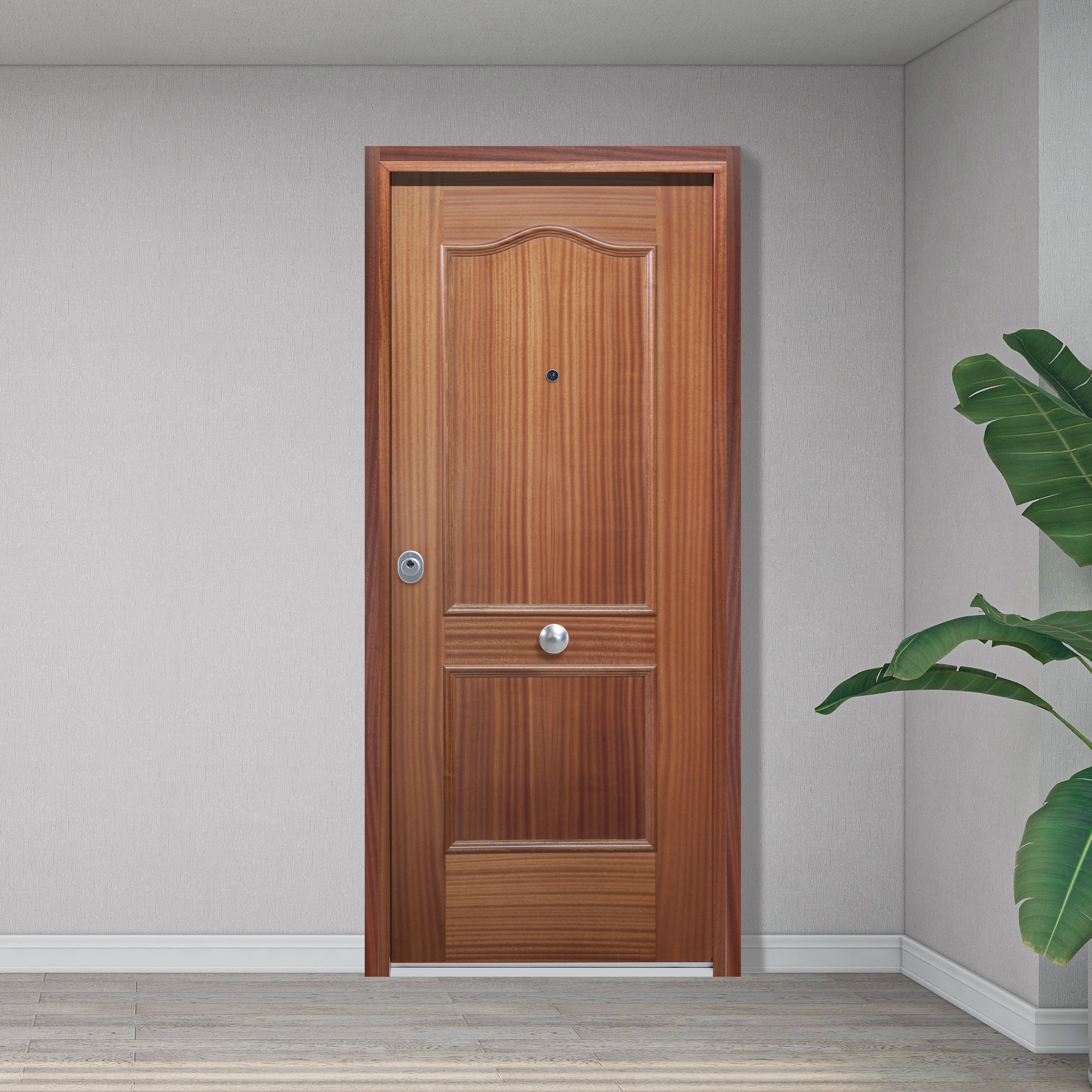 Puerta de entrada acorazada serie silver 1,0 provenzal sapelly / interior liso sapelly apertura derecha 208x90.3cm