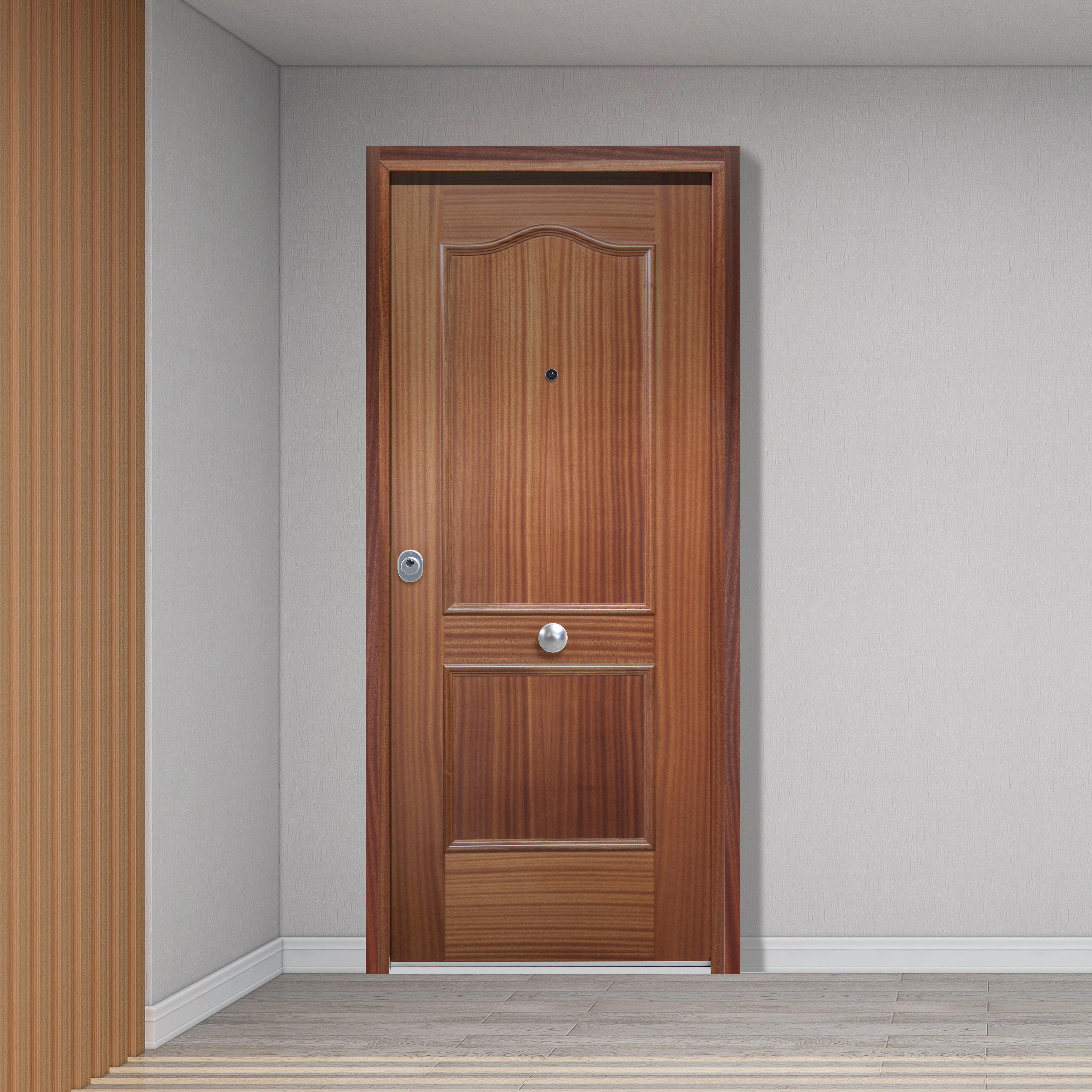 Puerta de entrada acorazada serie silver 1,0 provenzal sapelly / interior liso blanco apertura derecha 208x90.3cm