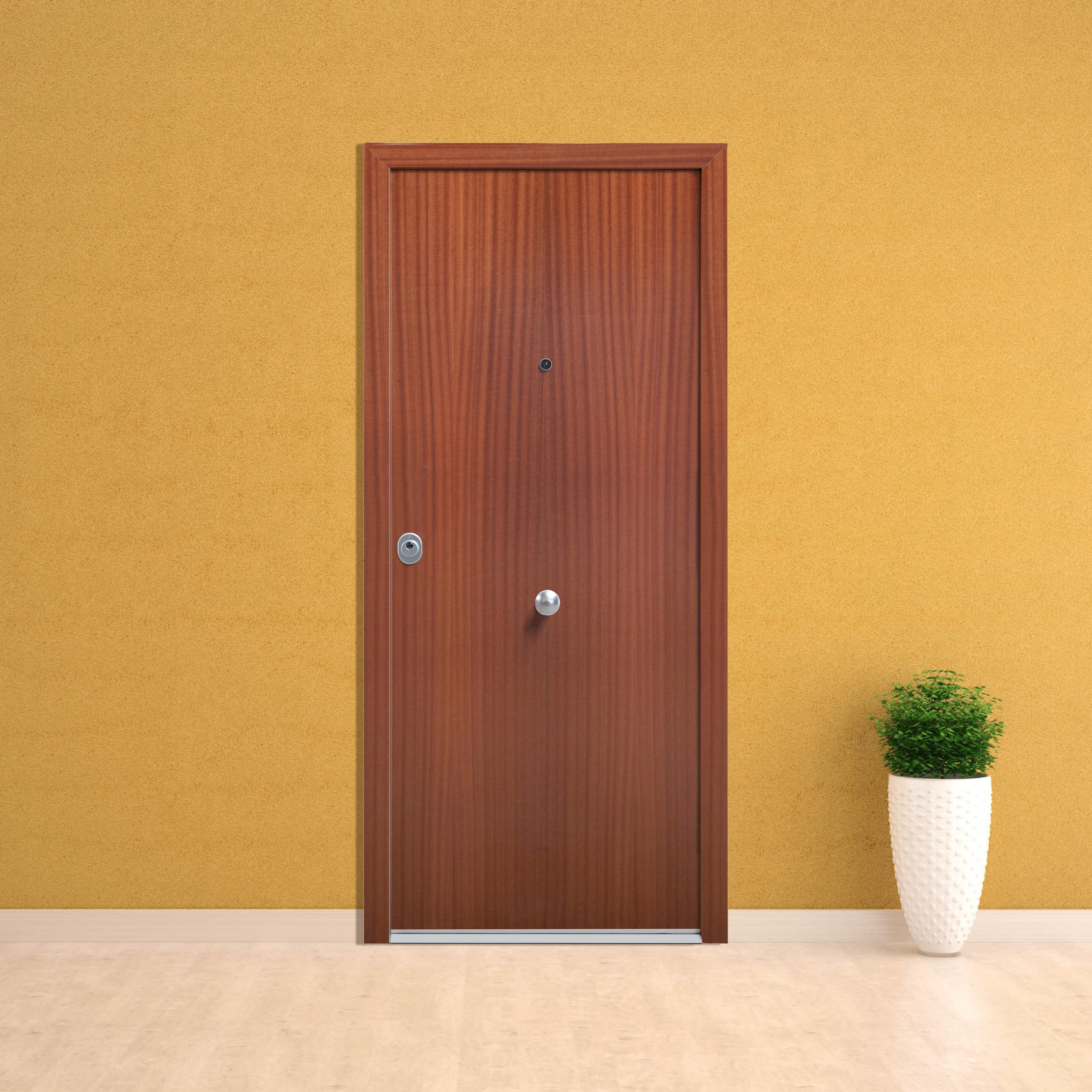 Puerta de entrada acorazada serie silver 1,0 liso sapelly / interior liso sapelly apertura derecha 208x90.3cm