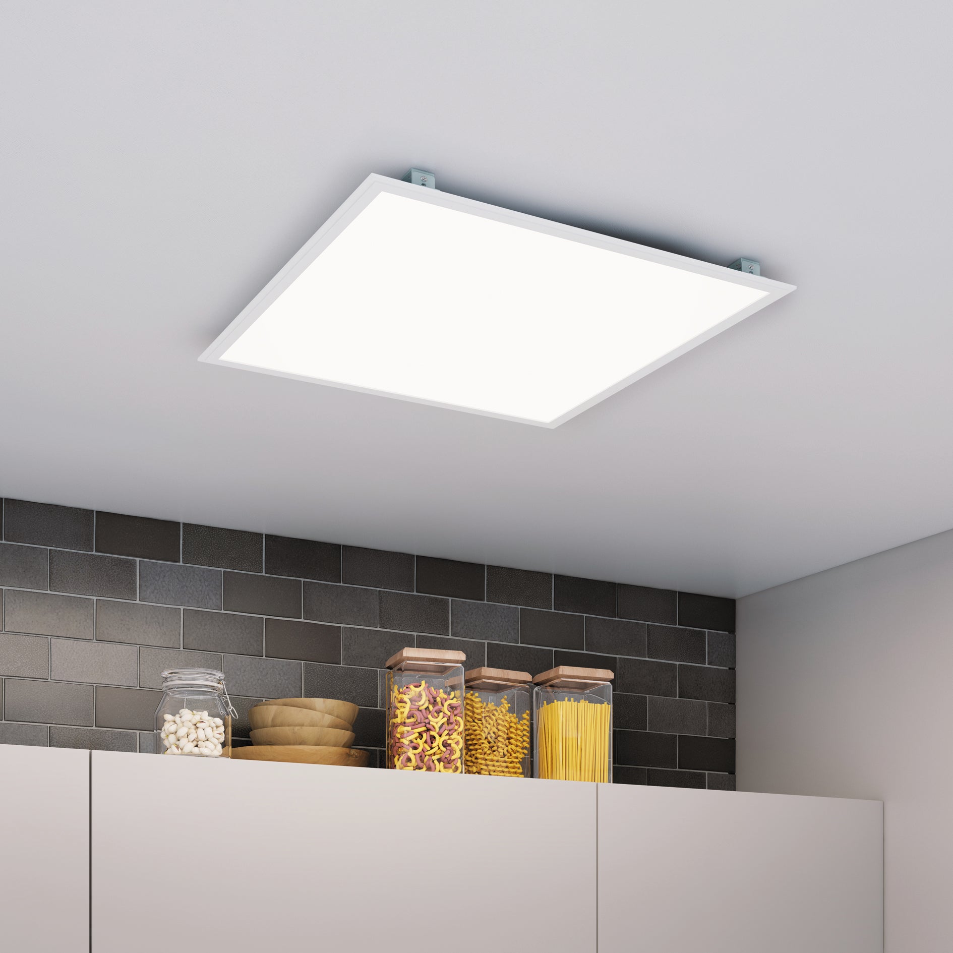 Luci da Esterno  Pannello a LED da Soffitto o Parete con Cornice in  Argento, 60 x 60 cm, 40W, 3600 lumen