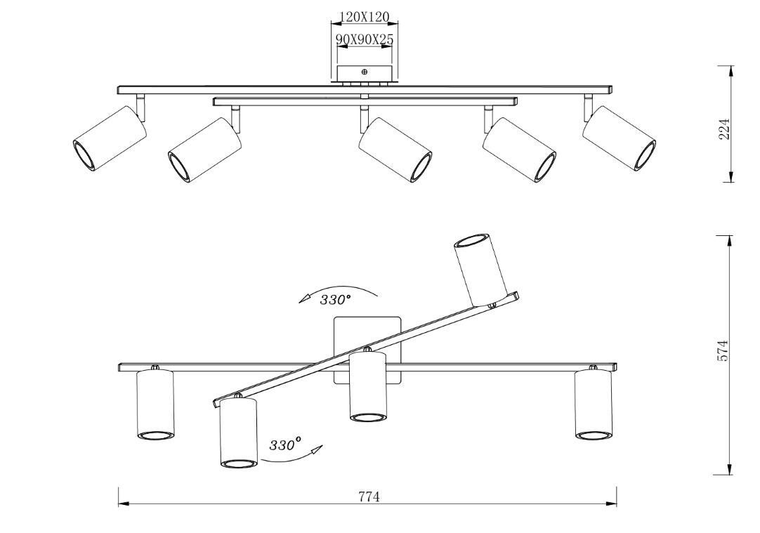 Candeeiro de teto MARLEY 5 LÂMPADAS GU10 35W PRETO/DOURADO - 6