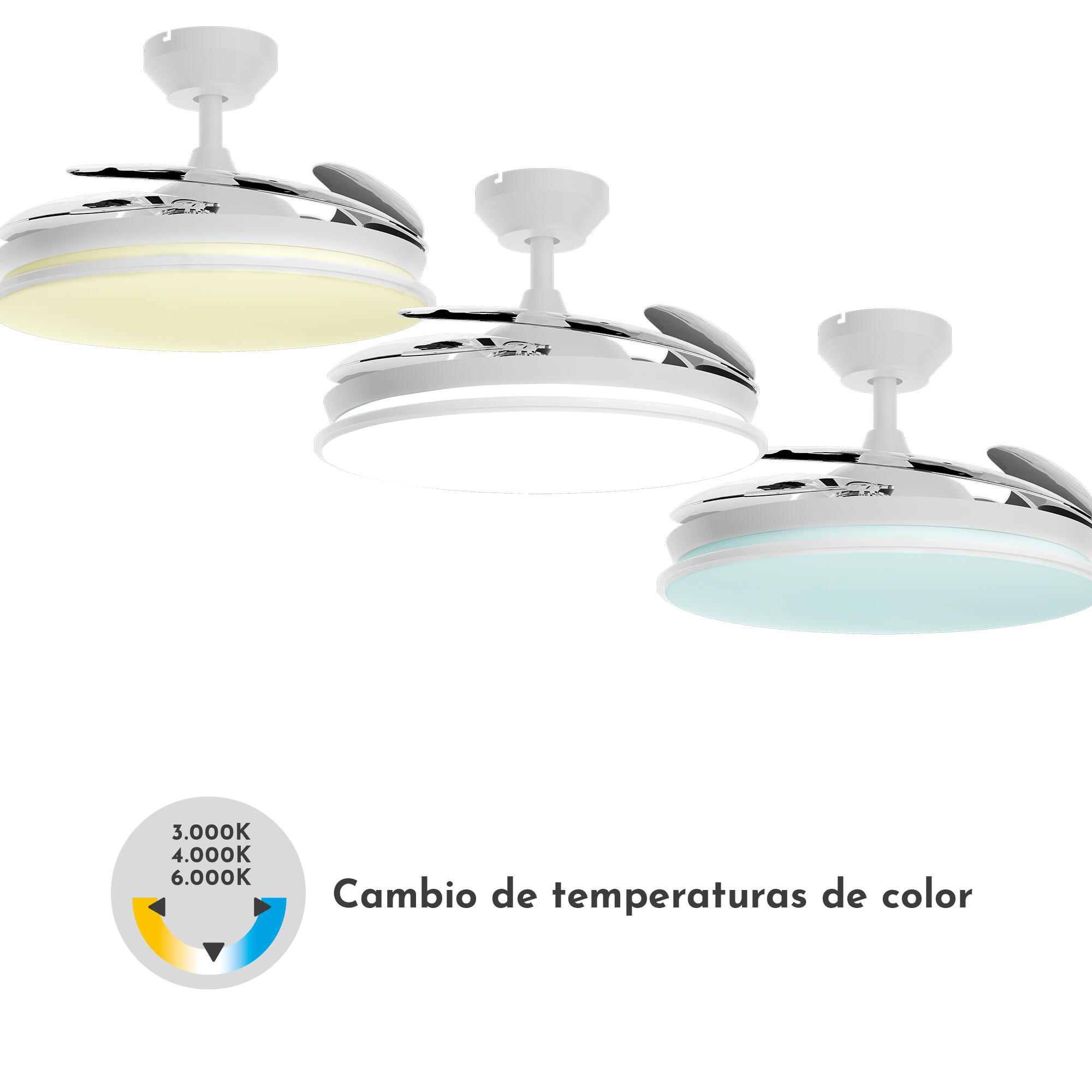 Ventilador de techo con luz silencioso DC 28W con mando ø107 cm Lydia ARTE CONFORT blanco luz CCT 4 aspas retráctiles tipo lámpara| 6 velocidades| modo verano/invierno| brisa| recomendado de 13 a 20m² - 7