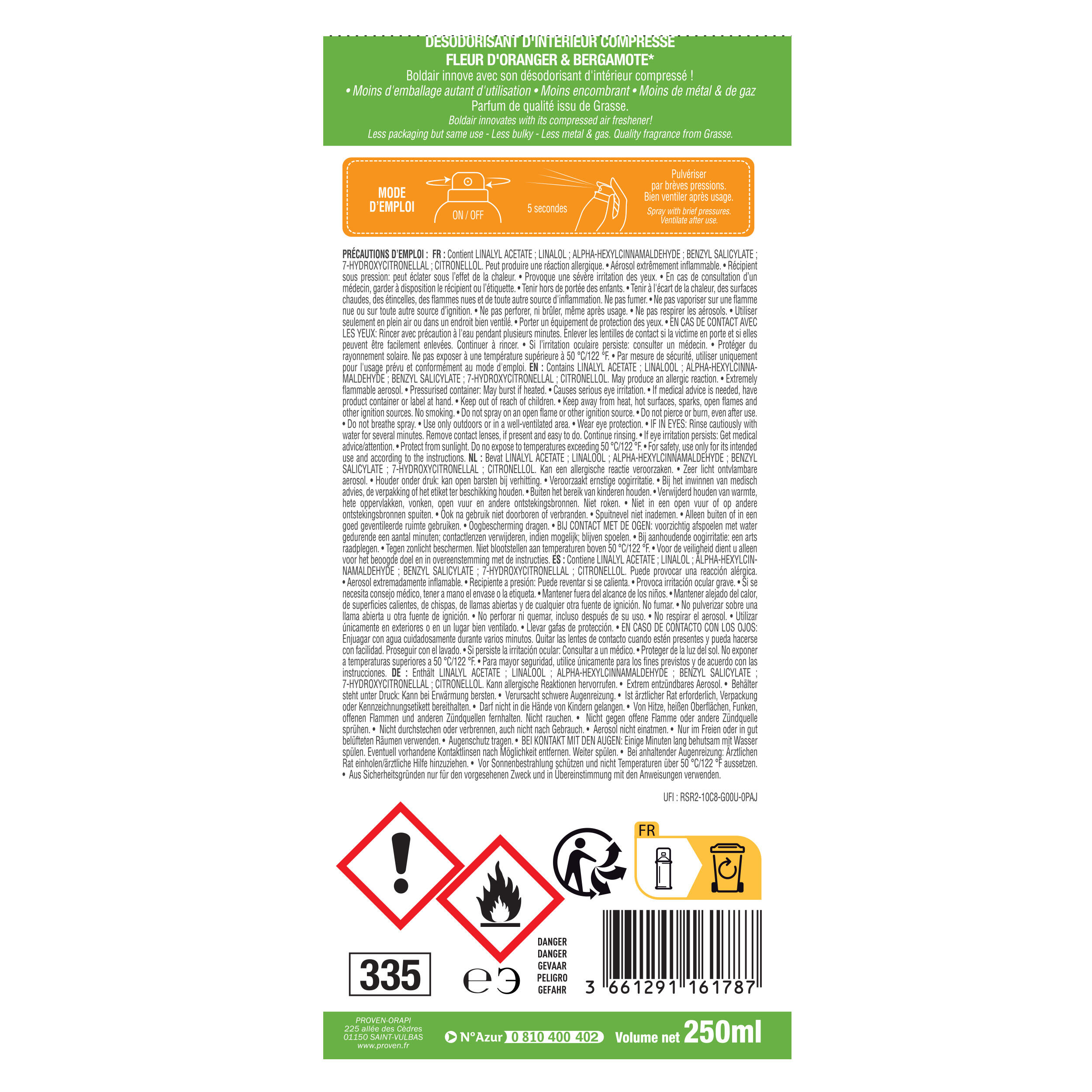 Destructeur d'odeurs et parfumants BOLDAIR, parfum fleur d'oranger 0,25L - 2