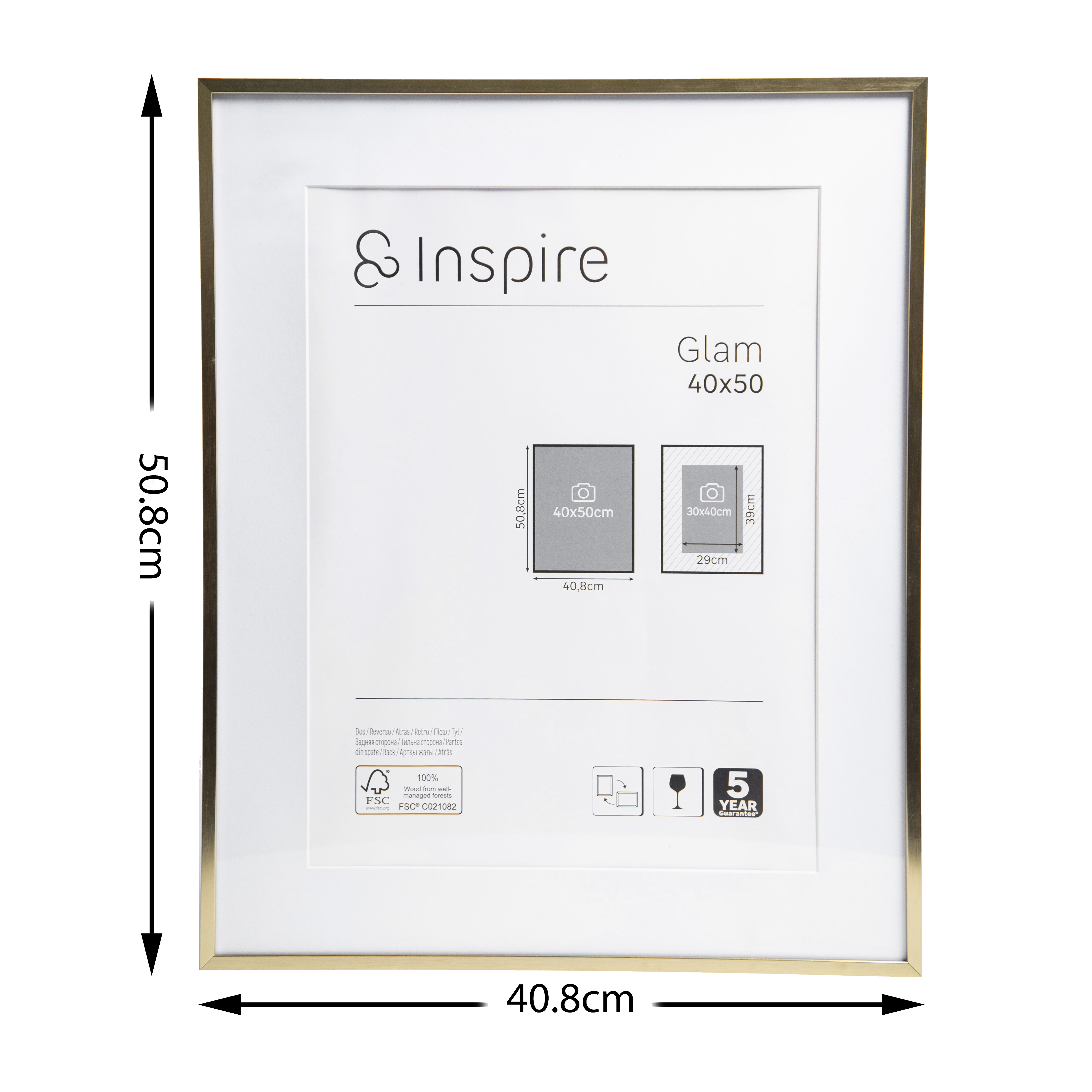Cadre Glam, 40 x 50 cm, métal doré, INSPIRE - 2