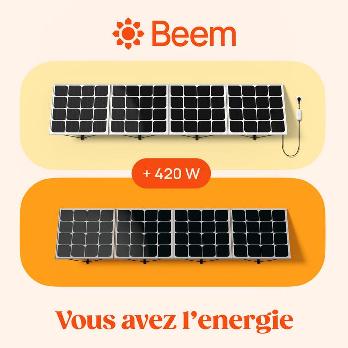D’une puissance de 420 W, ce kit extension va vous permettre de faire évoluer votre installation solaire ! A noter avant d’acheter ce produit : Vous disposez déjà d’un Kit Beem principal qui comprend une Beembox.