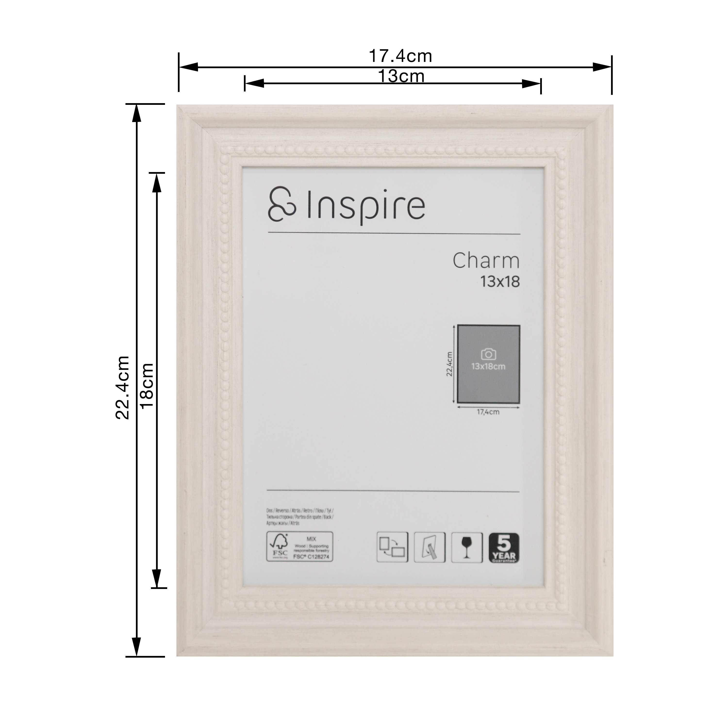Cadre Charm, H.18 x l.13 cm blanc, INSPIRE - 12