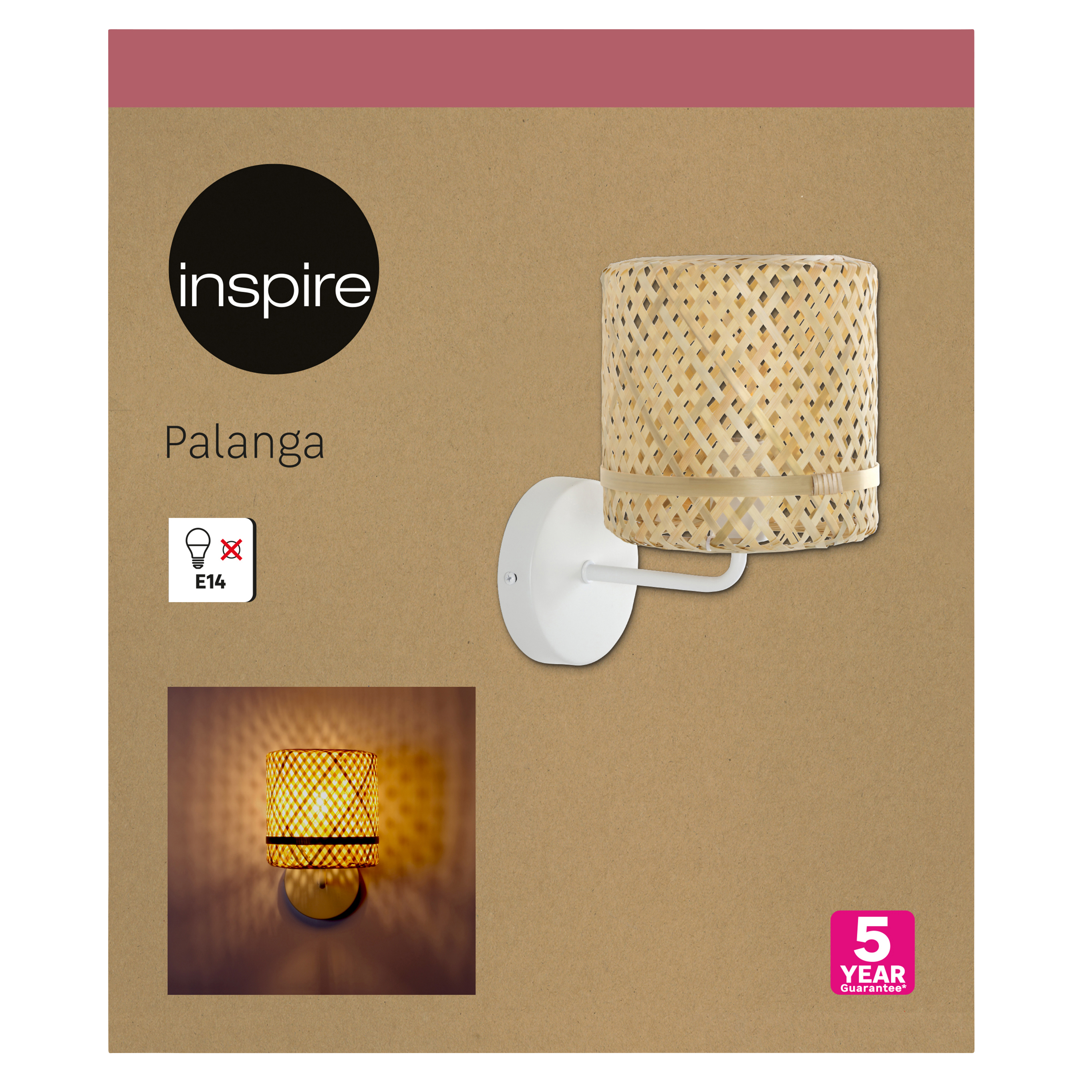 Kinkiet Palanga biały bambus E14 16 cm Inspire - 16