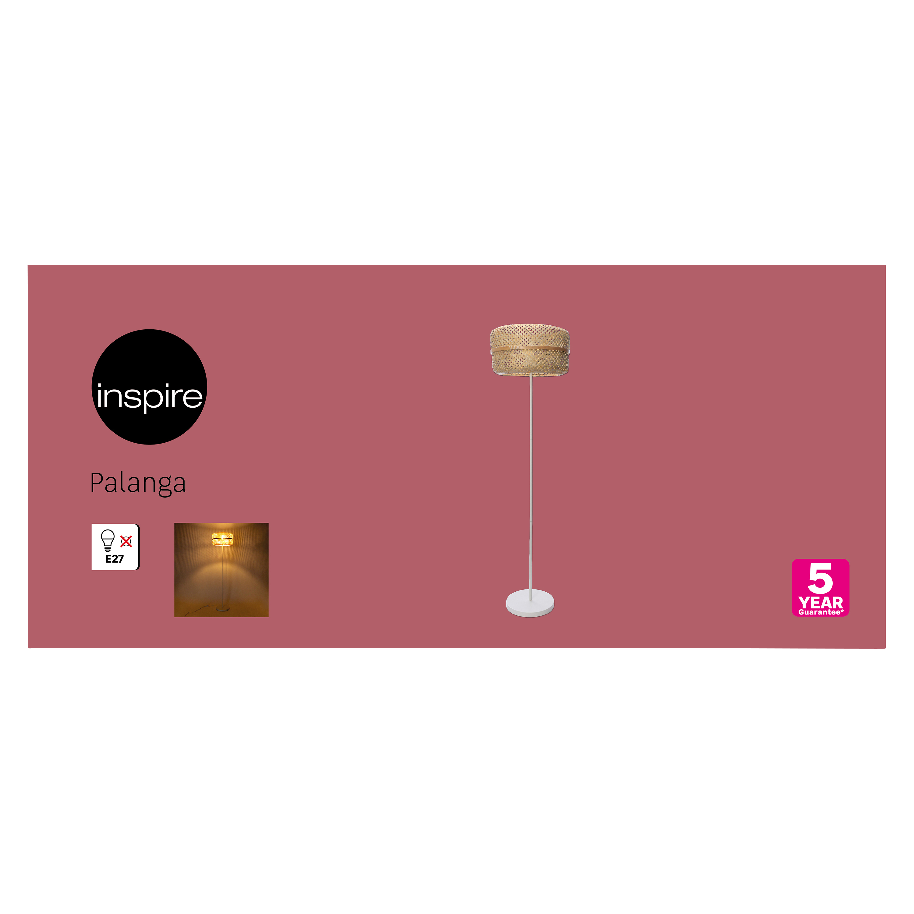Lampa podłogowa Palanga biała bambus E27 Inspire - 29