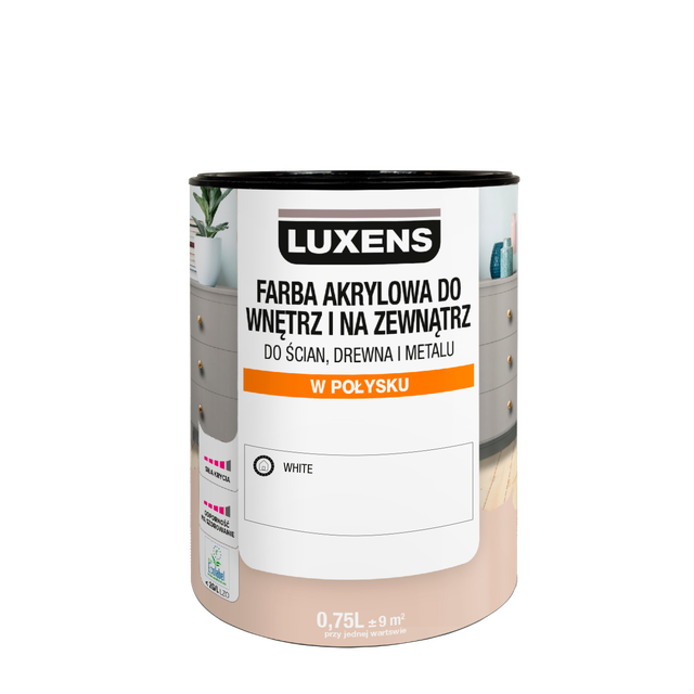 Farba akrylowa do wnętrz i na zewnątrz Luxens 0.75 l White Połysk