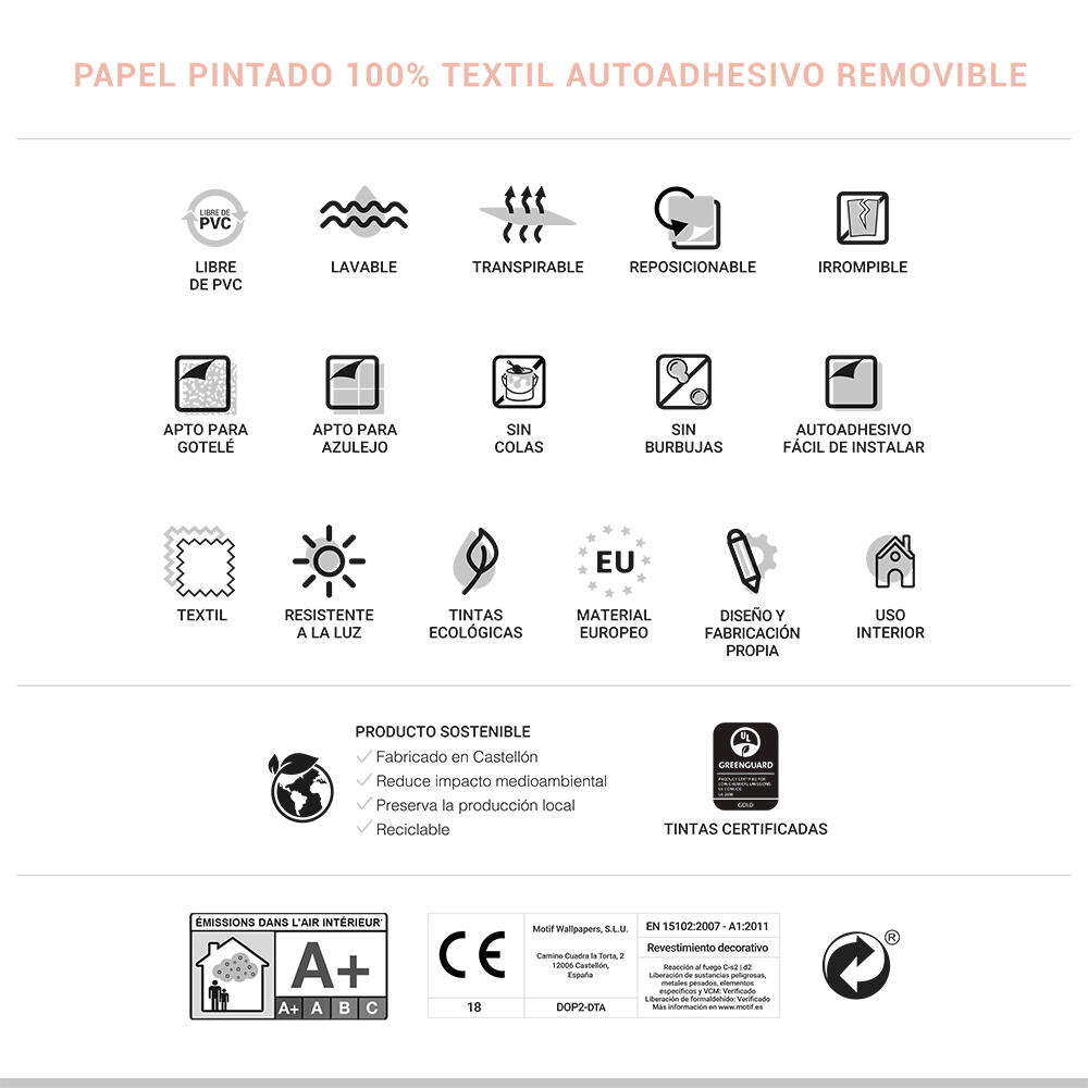 Mural adhesivo textil liso lavable naturaleza Osaka marrón 193 x 250 cm MOTIF - 5