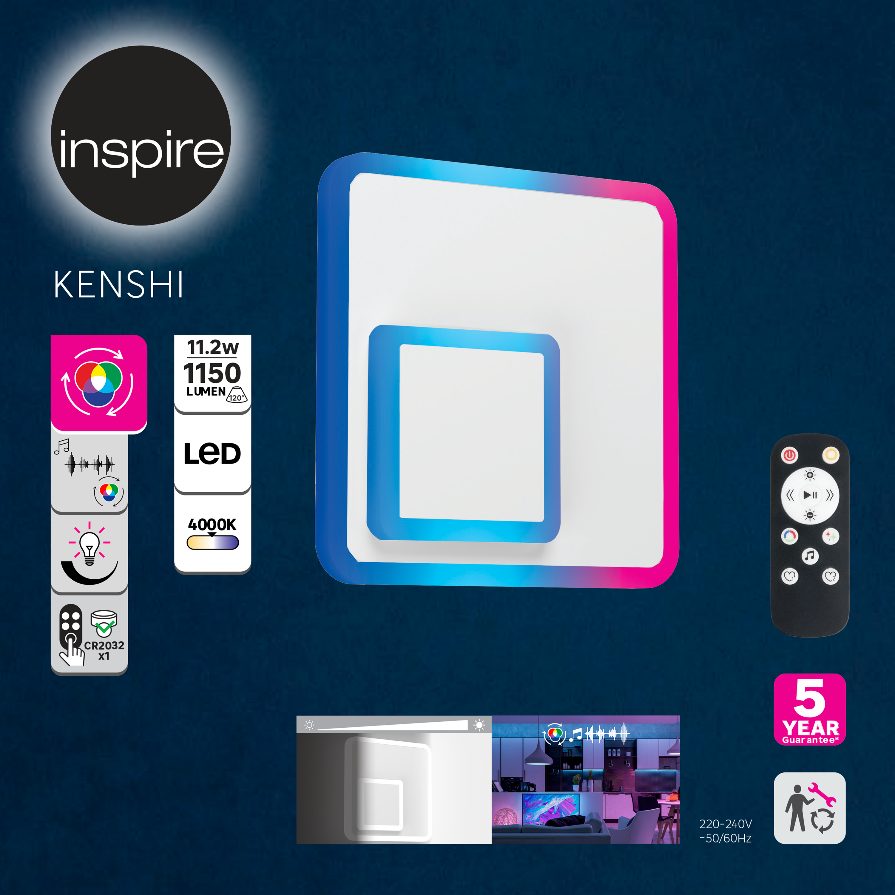 Applique carrée métal blanc LED 1150Lm INSPIRE Kenshi - 9