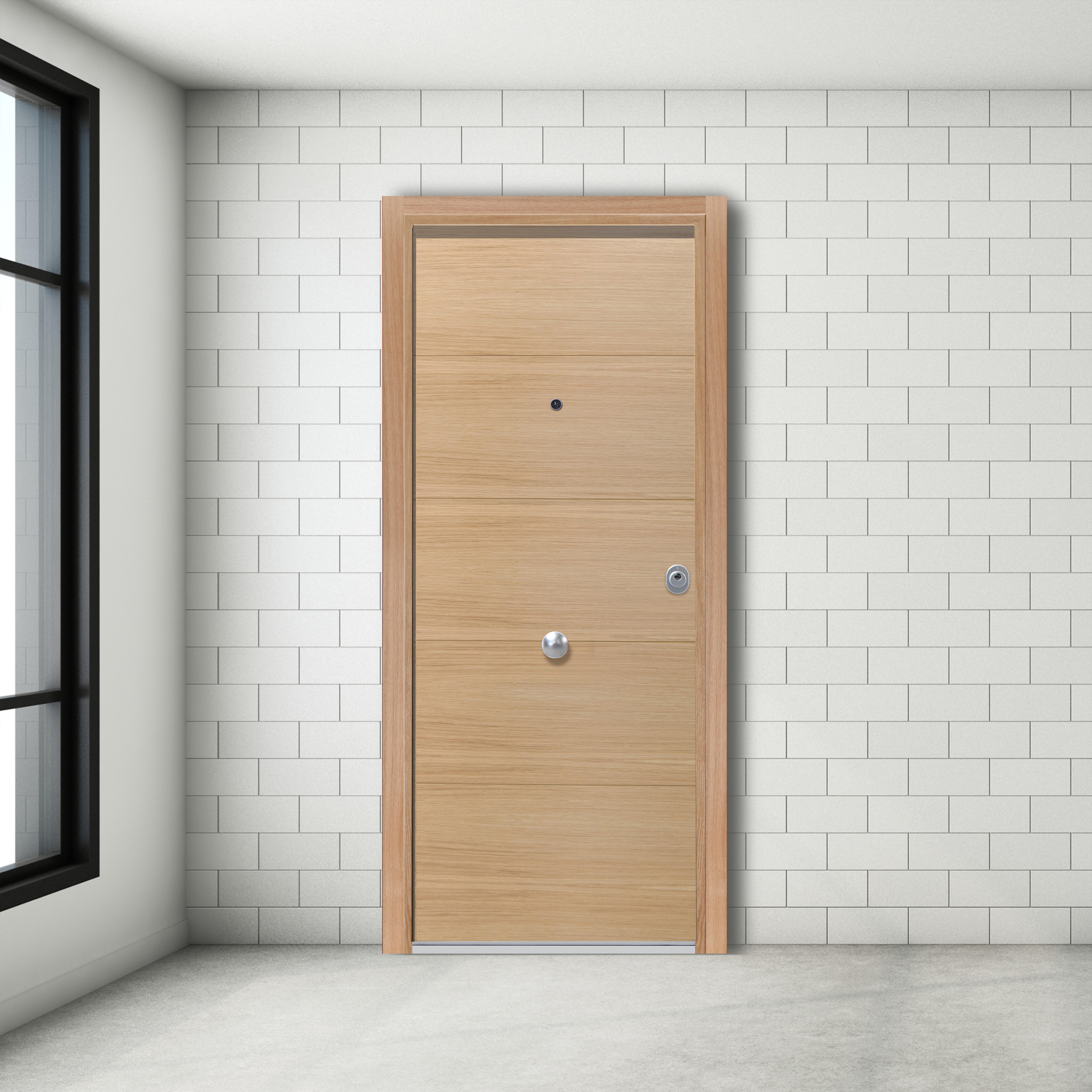 Puerta de entrada acorazada serie silver 1,0 fresada roble / interior liso blanco apertura izquierda 208x90.3cm