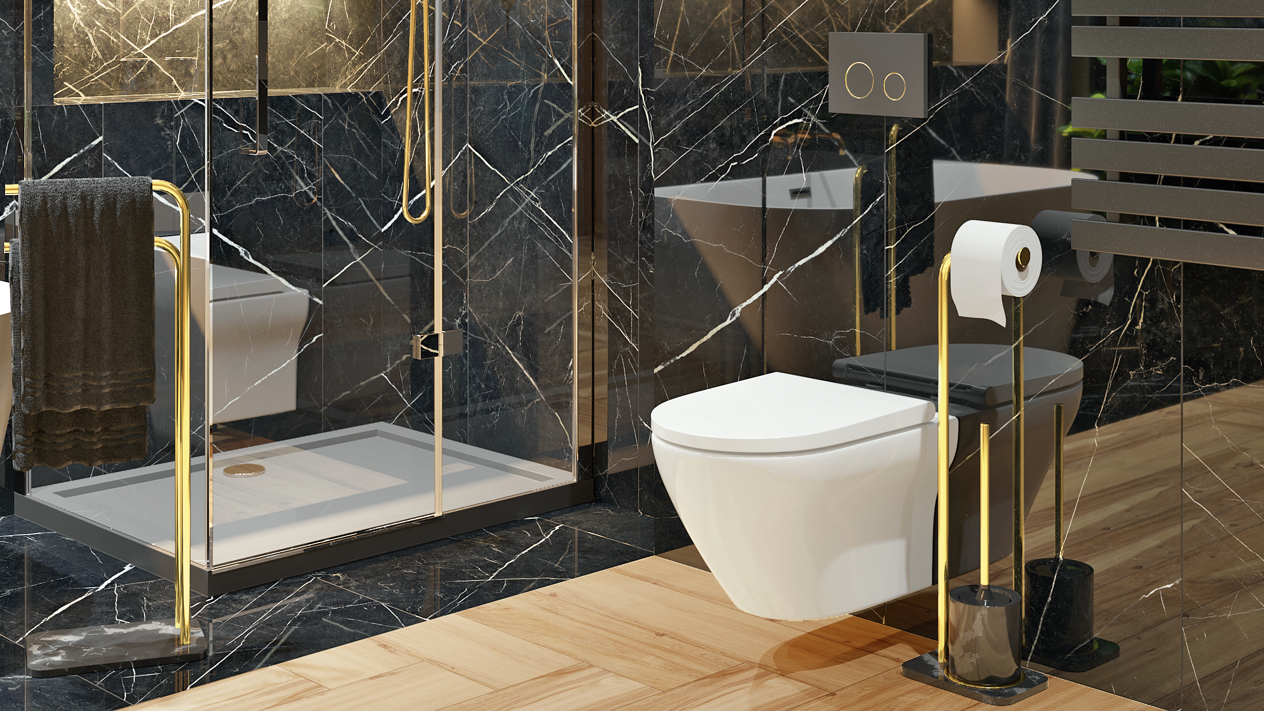 Przycisk spłukujący do stelaża czarno/złoty Circle Ravak - 2