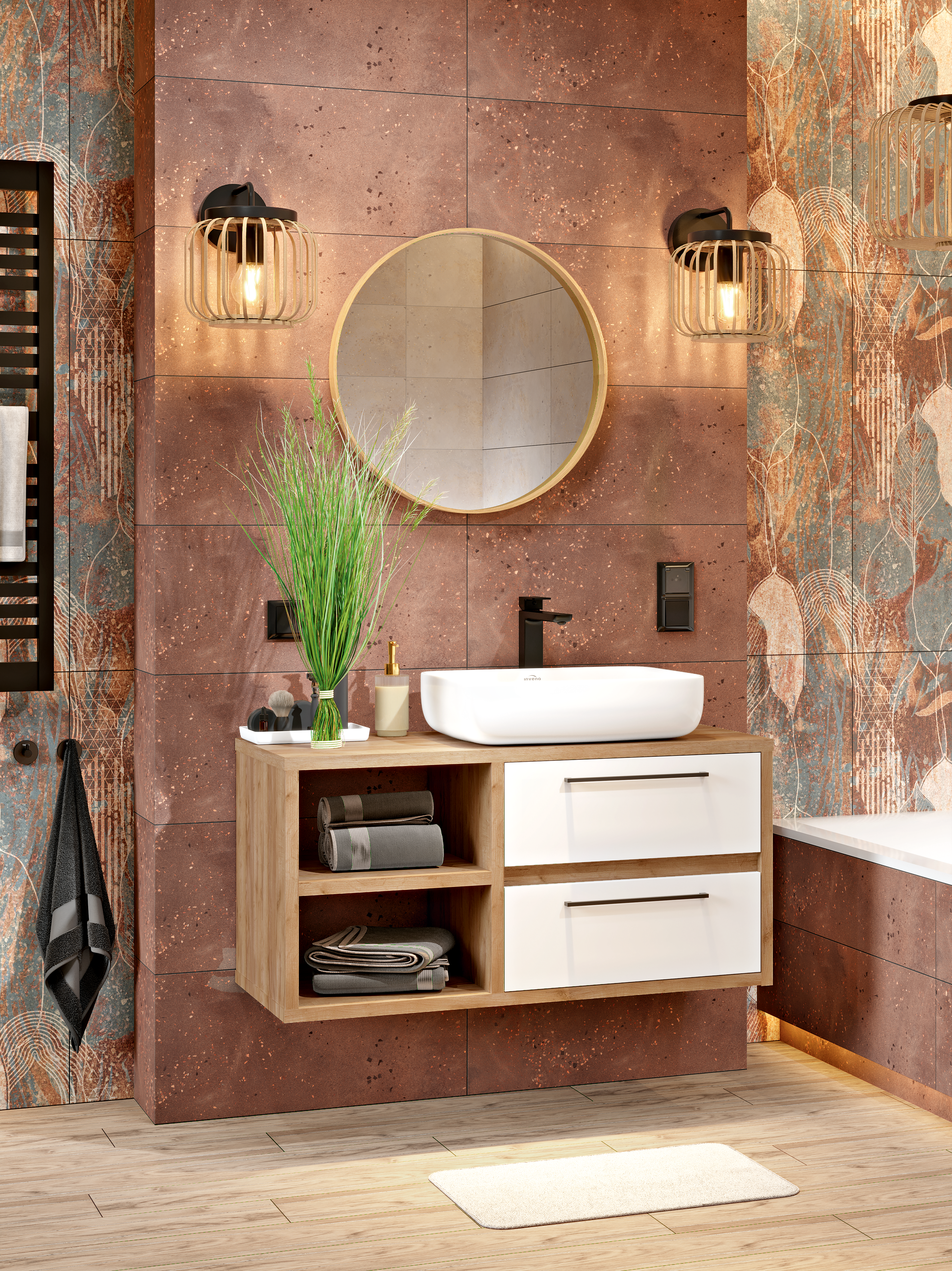 Lustro okrągłe Nordik Frene brązowe śr. 60 cm w drewnianej ramie Inspire - 20