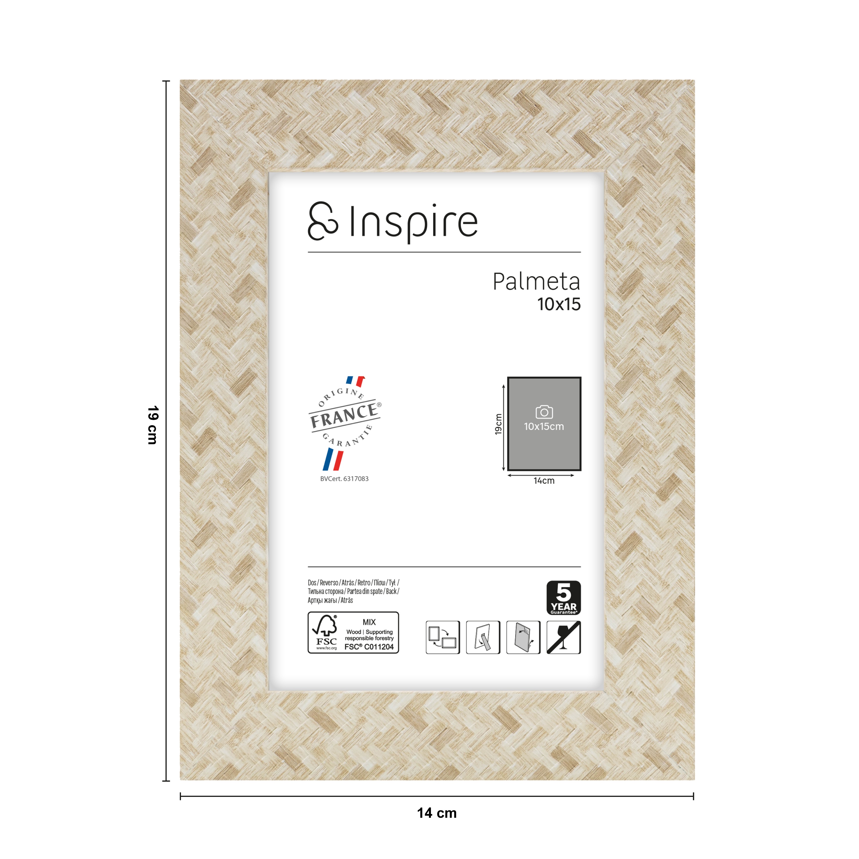 Cadre Palmeta, H.15 x l.10 cm beige, INSPIRE - 3
