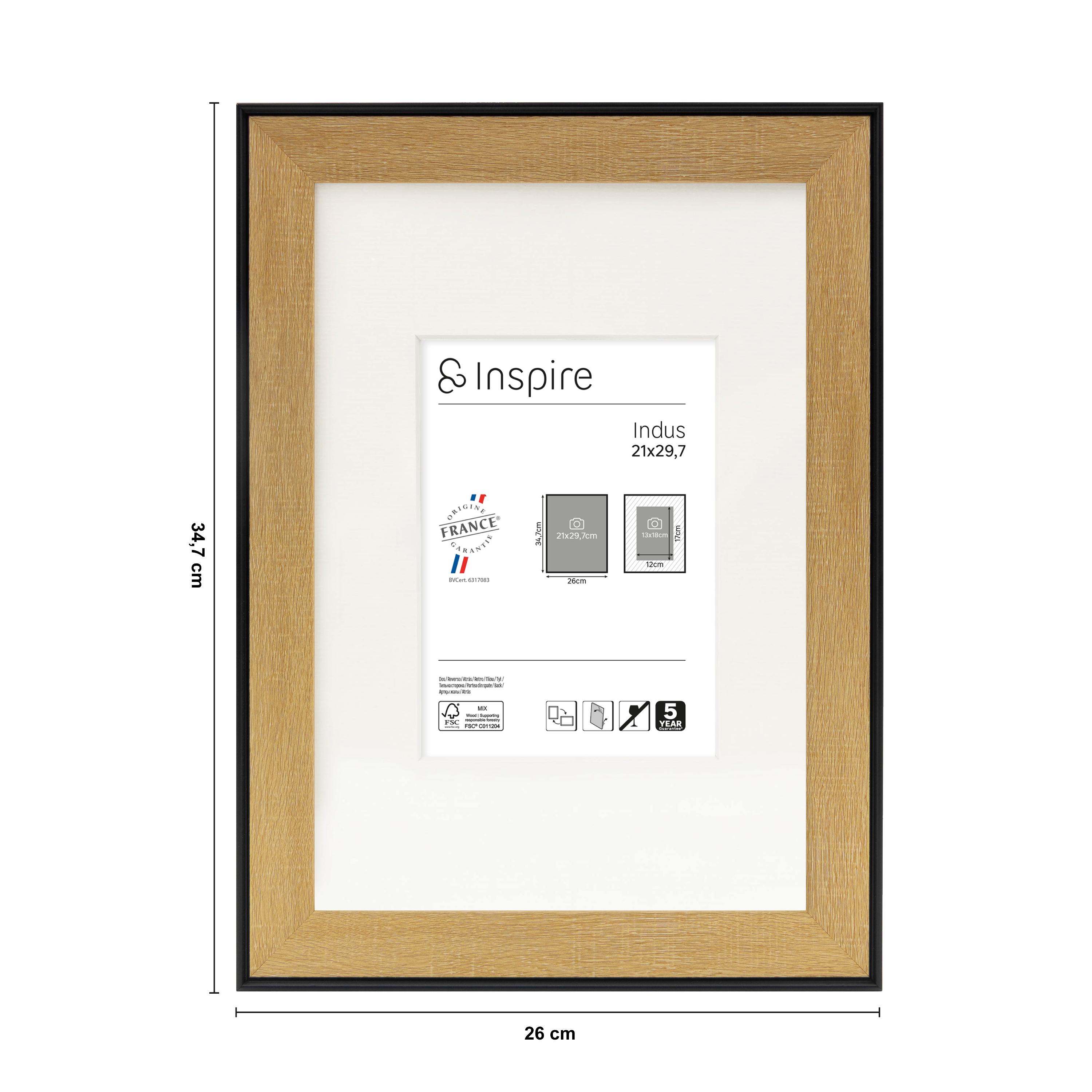 Cadre Indus, 21 x 29.7 cm naturel / noir, INSPIRE - 3