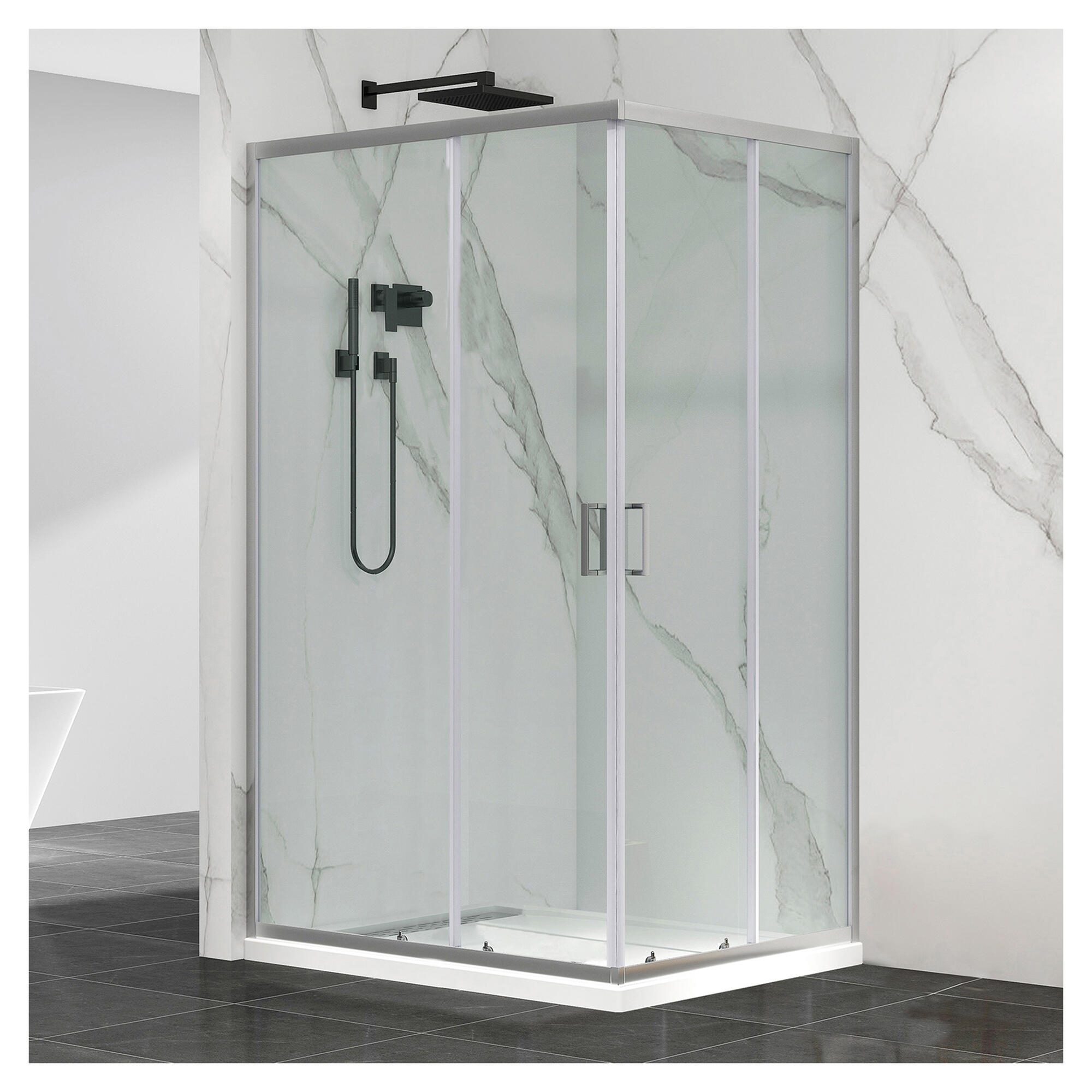 Mampara rectangular steel transparente perfil cromado 110x110 cm