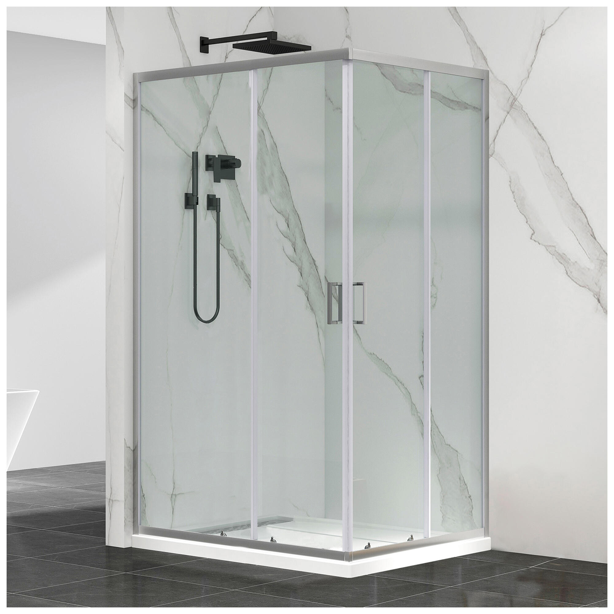 Mampara de ducha en esquina cuadrada corredera transparente steel con perfil aluminio cromo (68-70)x(128-130)x195 cm cristal 6 mm