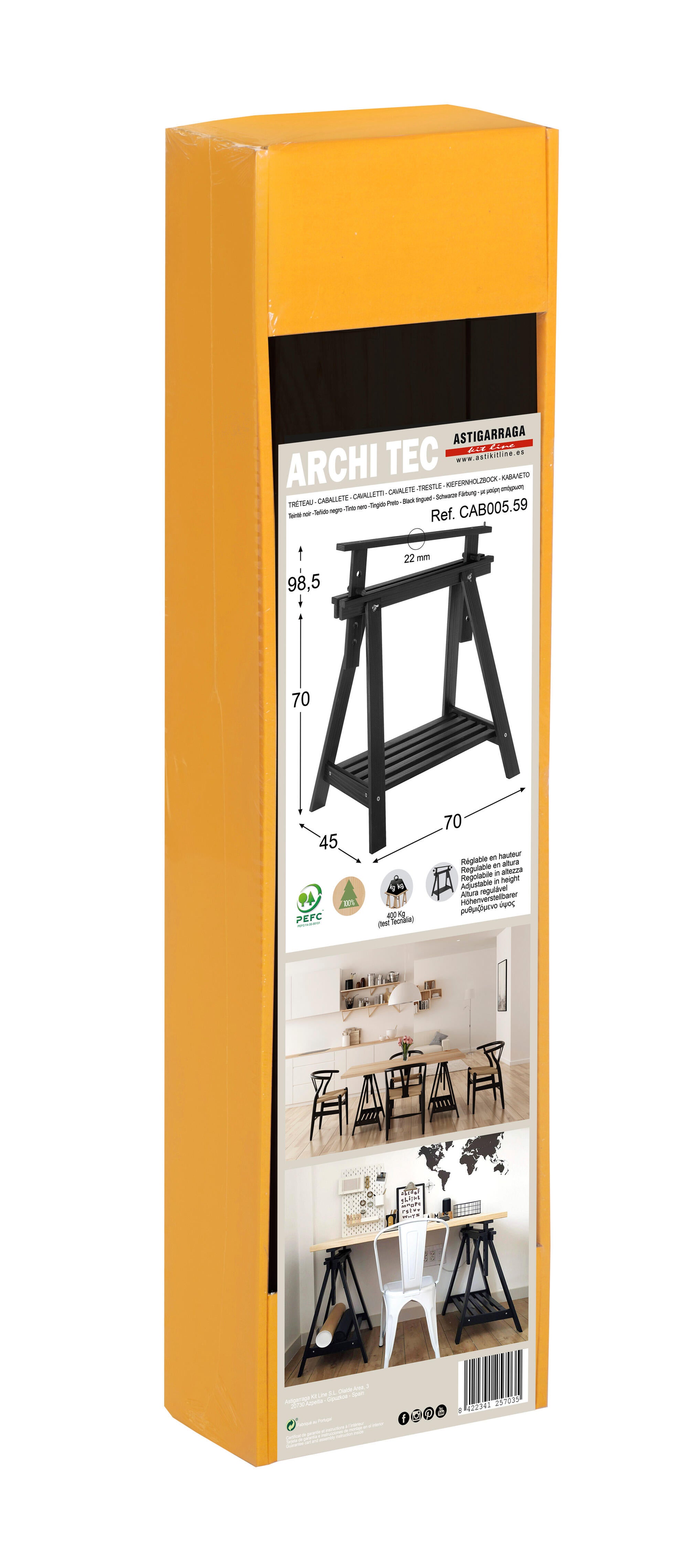 Cavalete regulável pinho preto 98,5-70x70x45 cm Astigarraga Archi Tec - 7