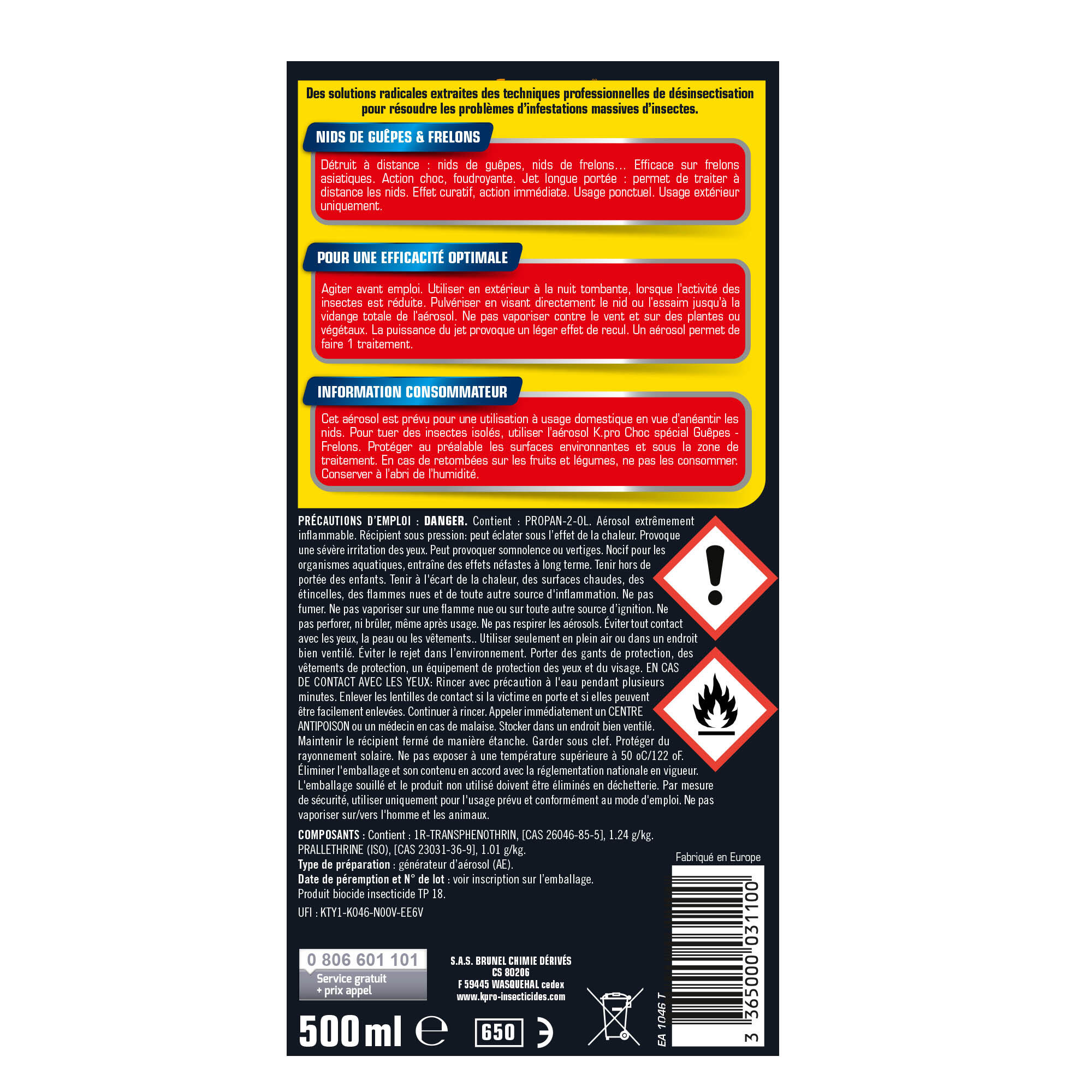 Aérosol insecticide spray guêpes et frelons, Longue portée K.PRO, 500 ml - 2