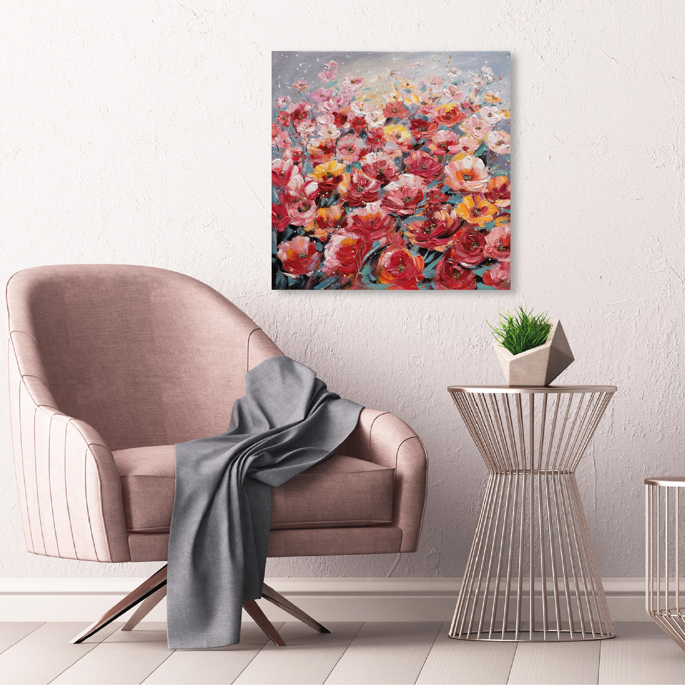 Tela pintada 60 x 60 cm ROSAS VERMELHAS - 3