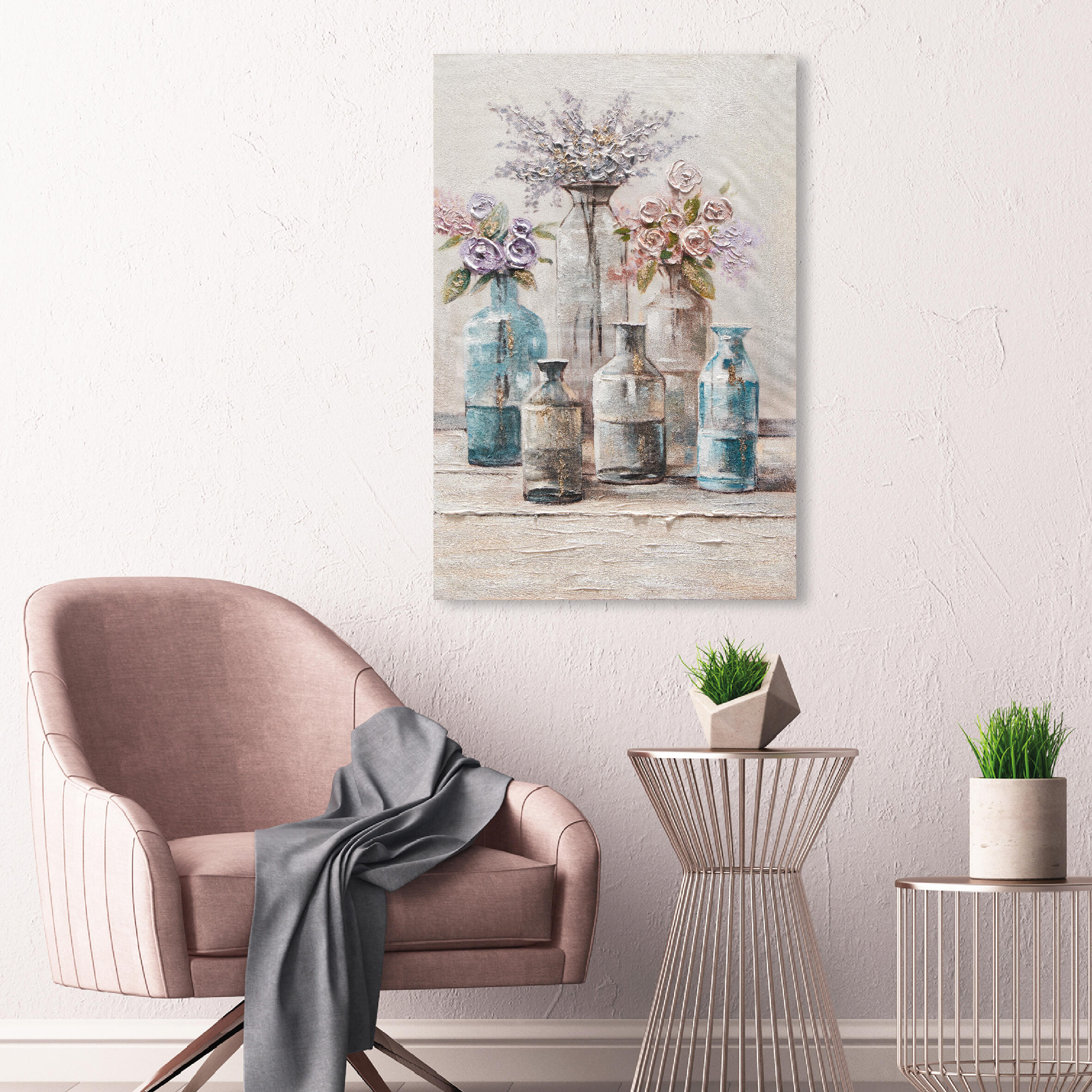 Tela pintada 60 x 90 cm JARRAS FLORES - 3