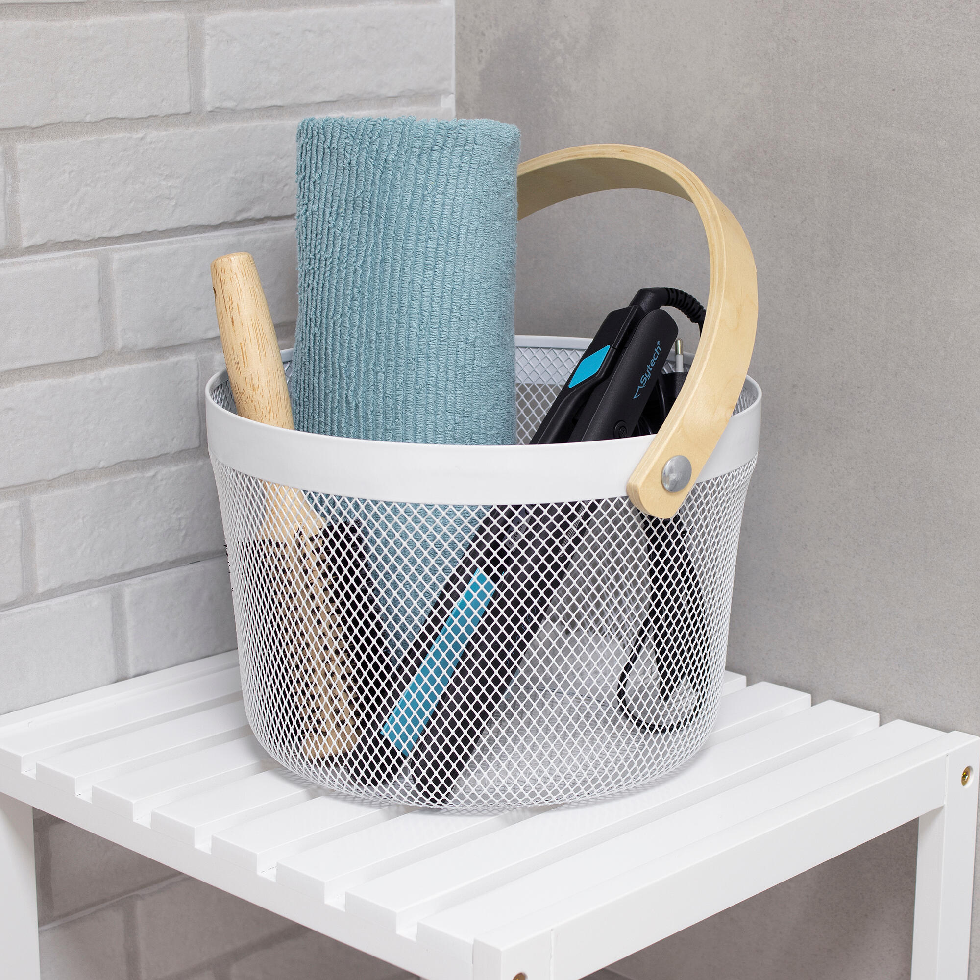 Cesto de duche 25,5x17,5 cm branco/carvalho Round - 3