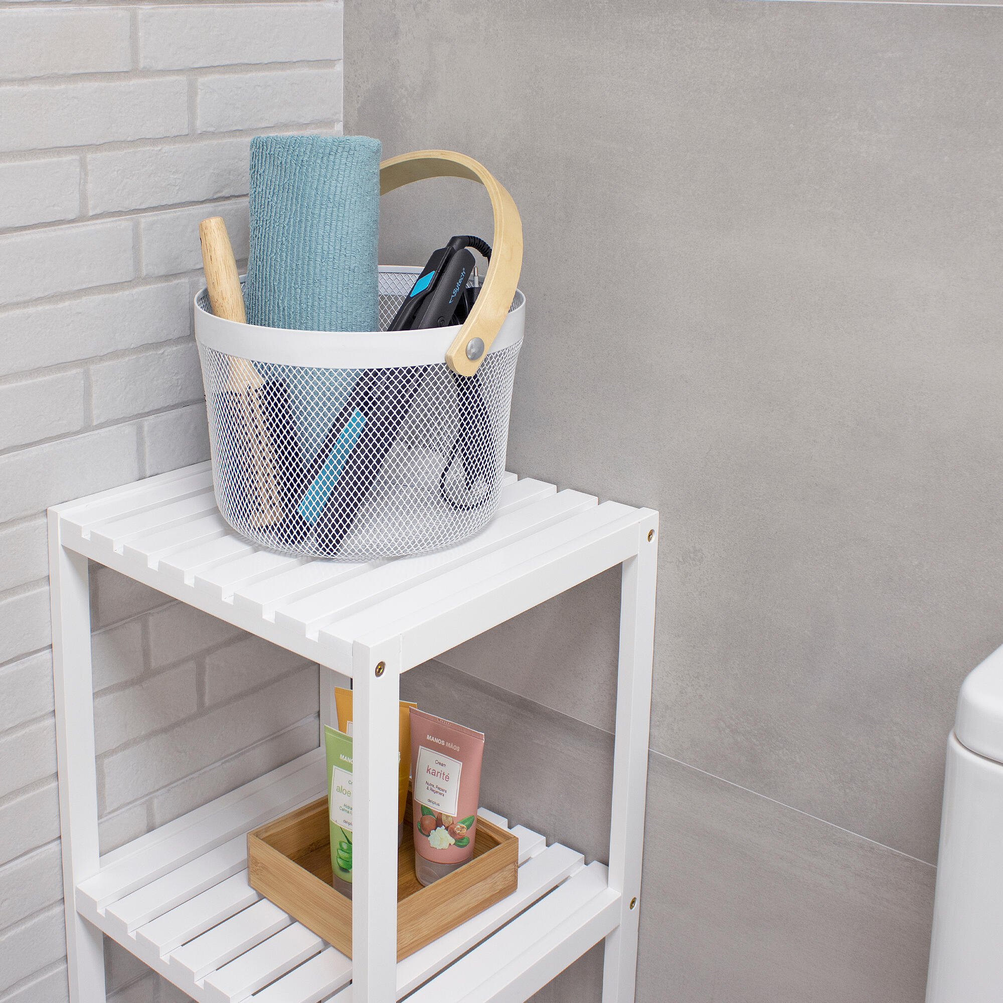 Cesto de duche 25,5x17,5 cm branco/carvalho Round - 2